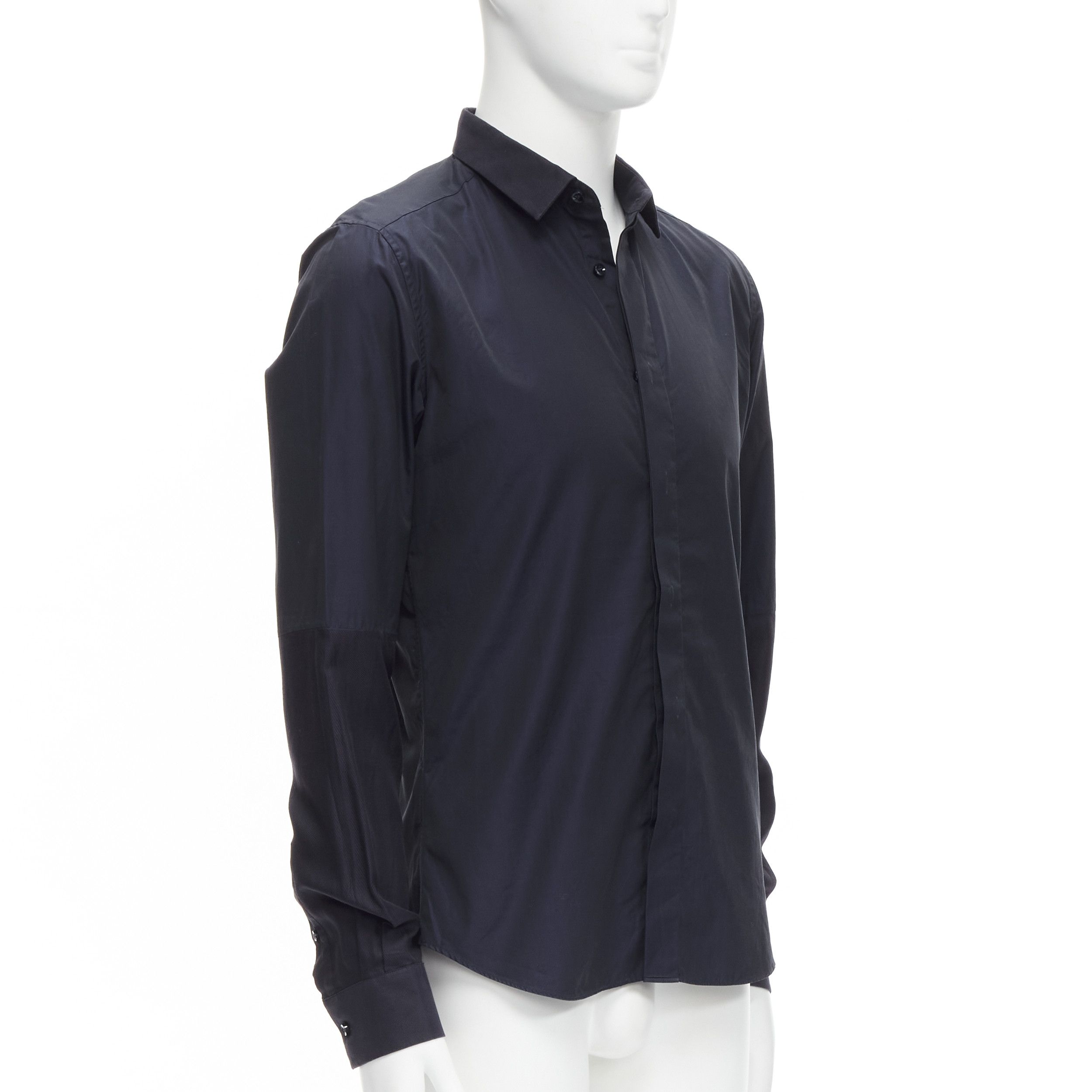 Valentino VALENTINO classic minimal navy poplin twill contrast collar dress shirt EU40 L Size US L / EU 52-54 / 3 - 3 Thumbnail