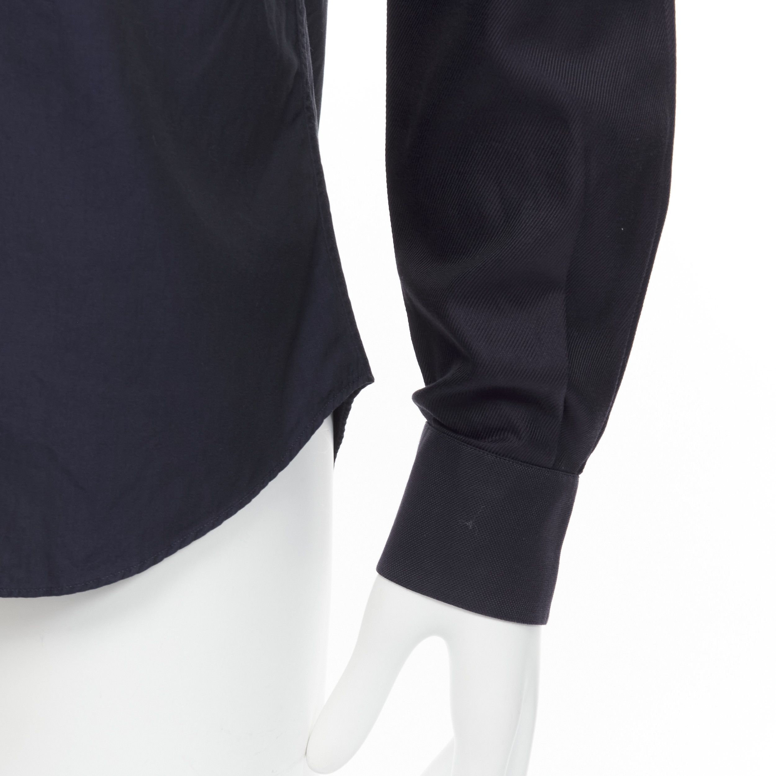 Valentino VALENTINO classic minimal navy poplin twill contrast collar dress shirt EU40 L Size US L / EU 52-54 / 3 - 8 Thumbnail