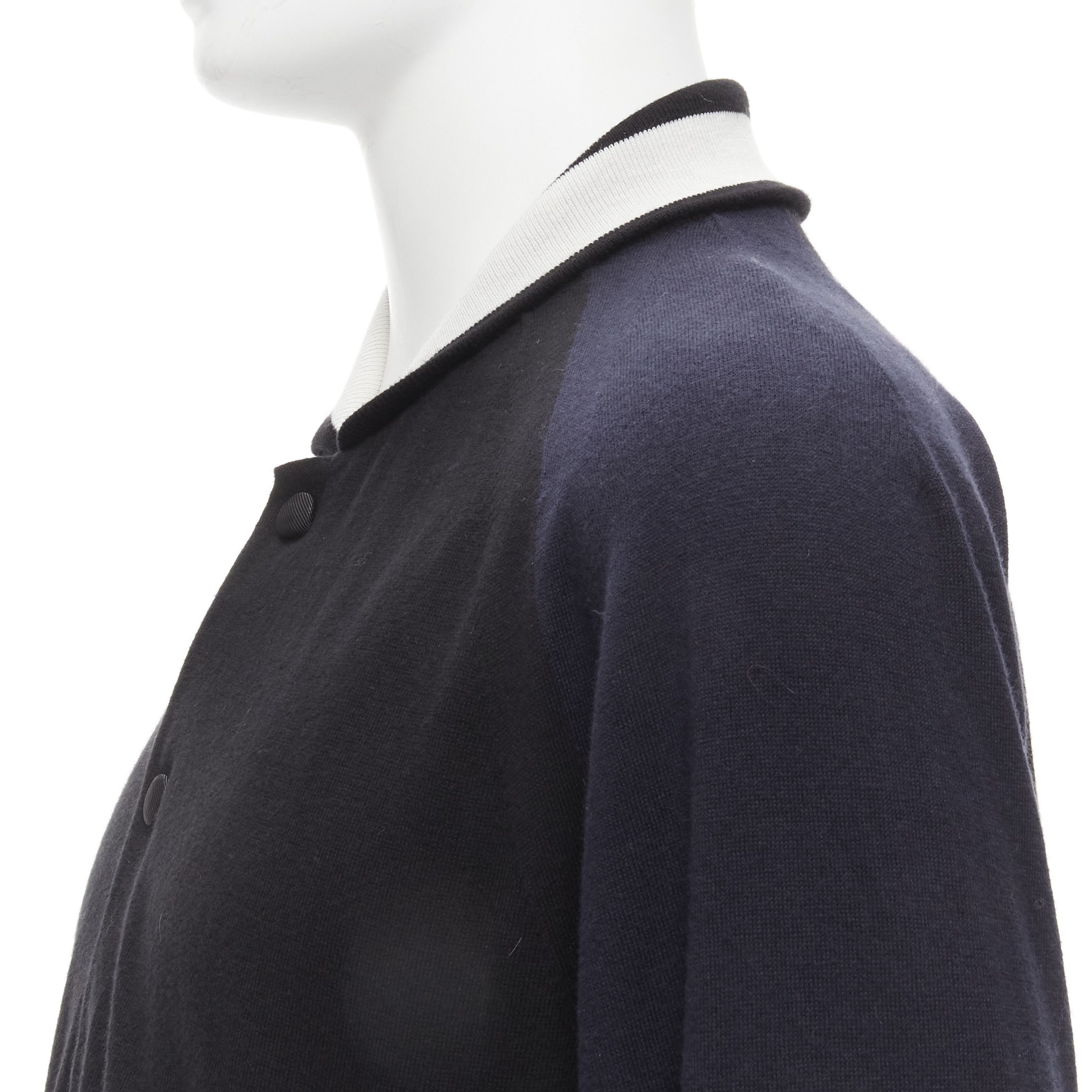 Sacai SACAI navy black cotton cashmere blend white raglan bomber JP2 M Size US M / EU 48-50 / 2 - 2 Thumbnail