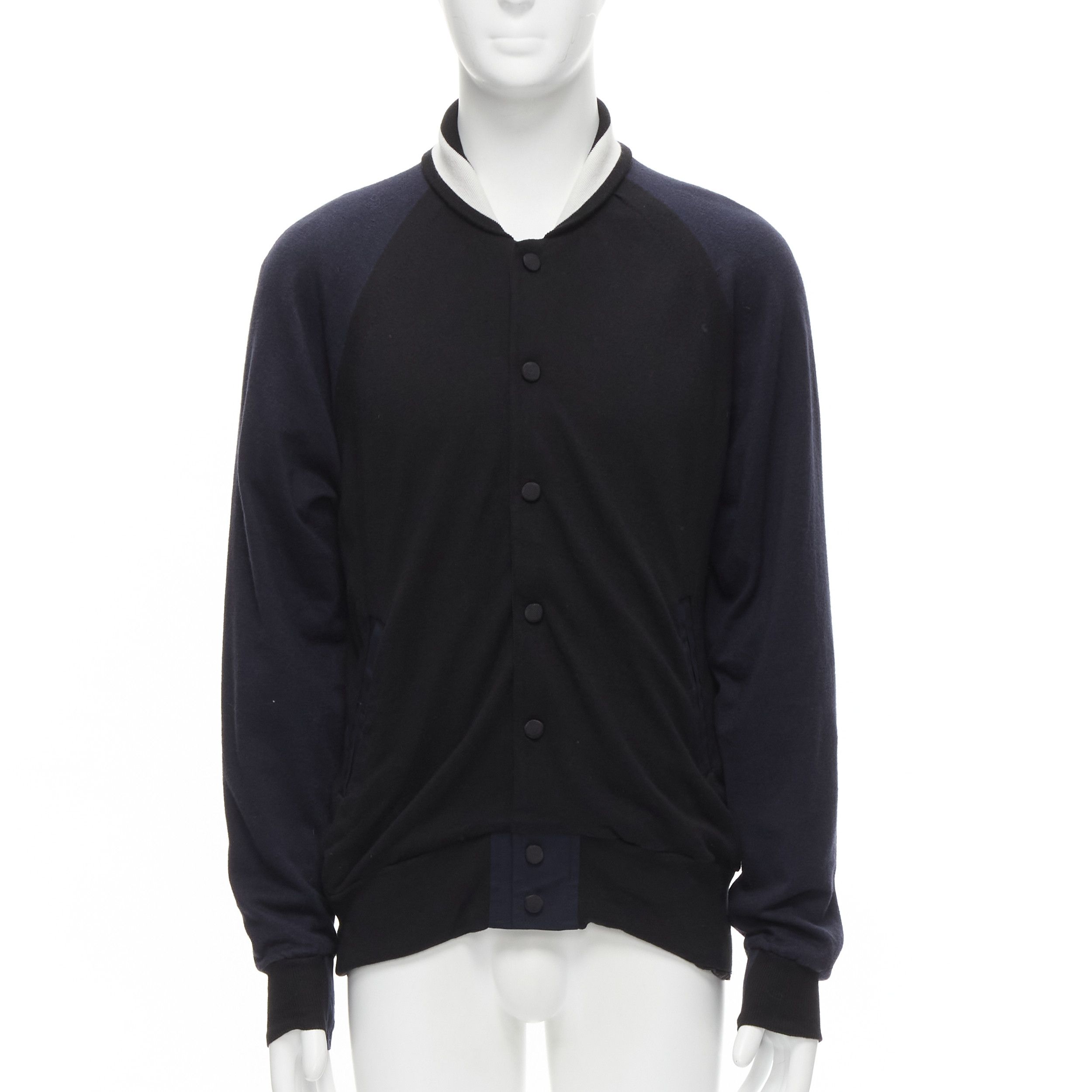 Sacai SACAI navy black cotton cashmere blend white raglan bomber JP2 M Size US M / EU 48-50 / 2 - 3 Thumbnail