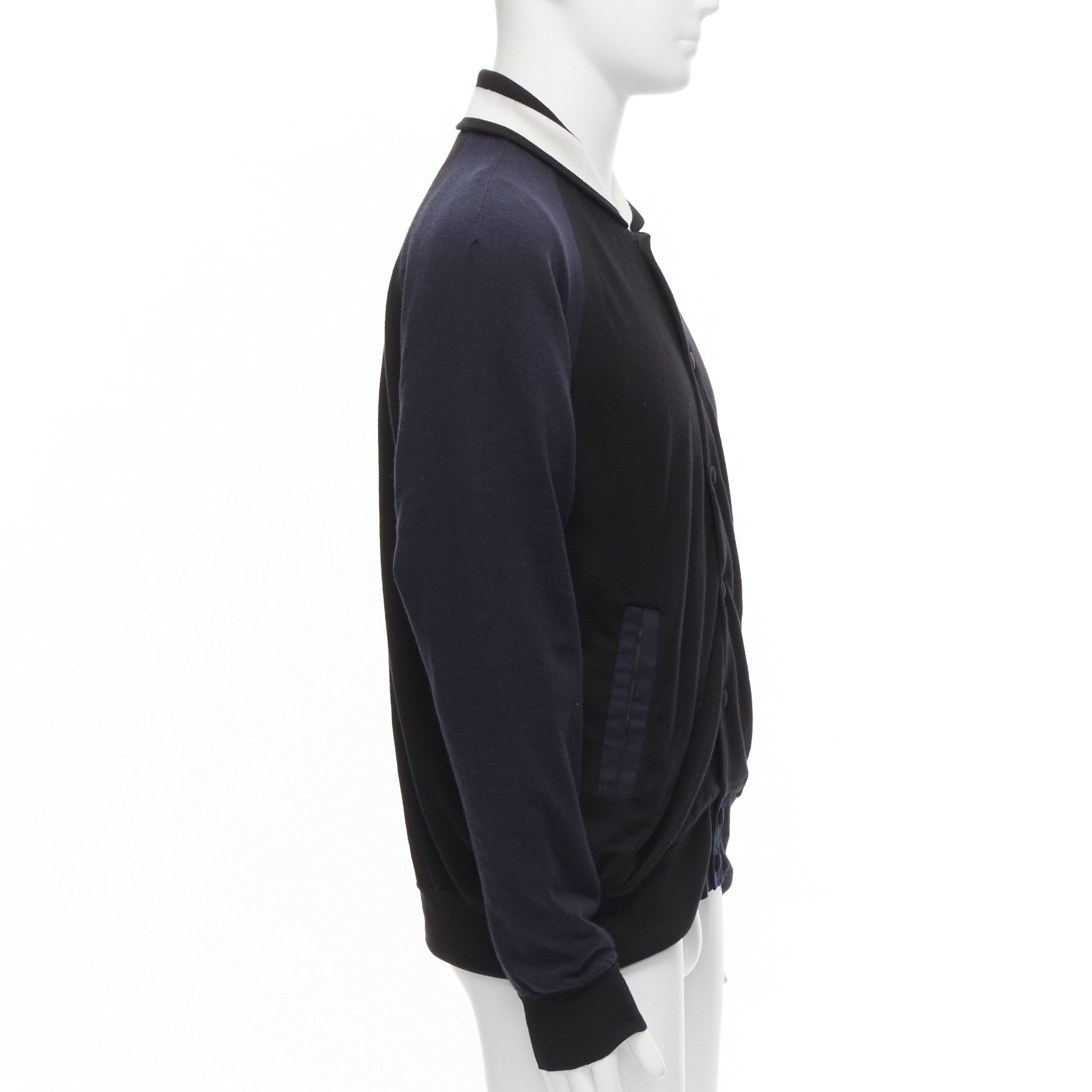 Sacai SACAI navy black cotton cashmere blend white raglan bomber JP2 M Size US M / EU 48-50 / 2 - 5 Thumbnail