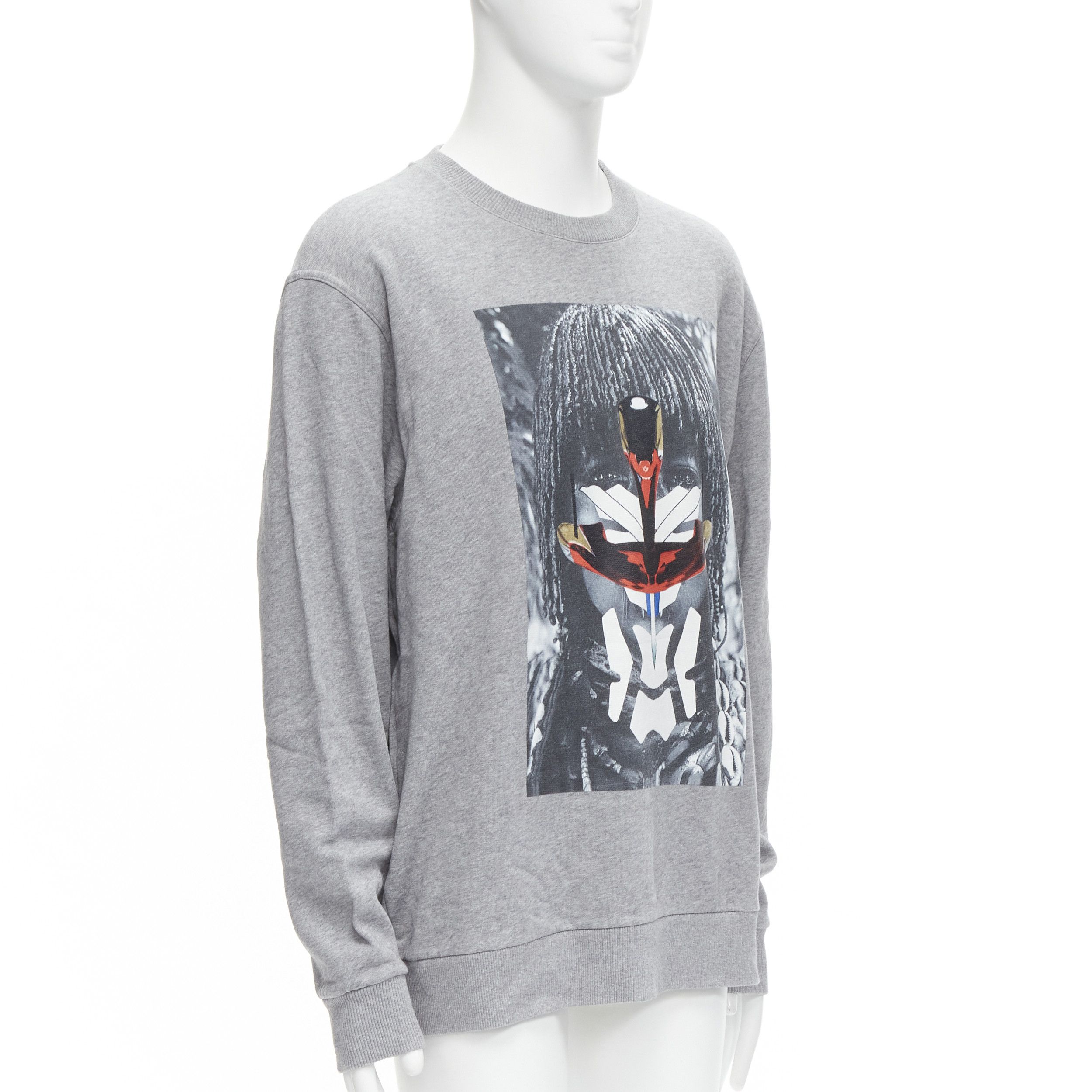 Givenchy GIVENCHY Riccardo Tisci grey tribal girl graphic print cotton crew sweater S Size US S / EU 44-46 / 1 - 3 Thumbnail