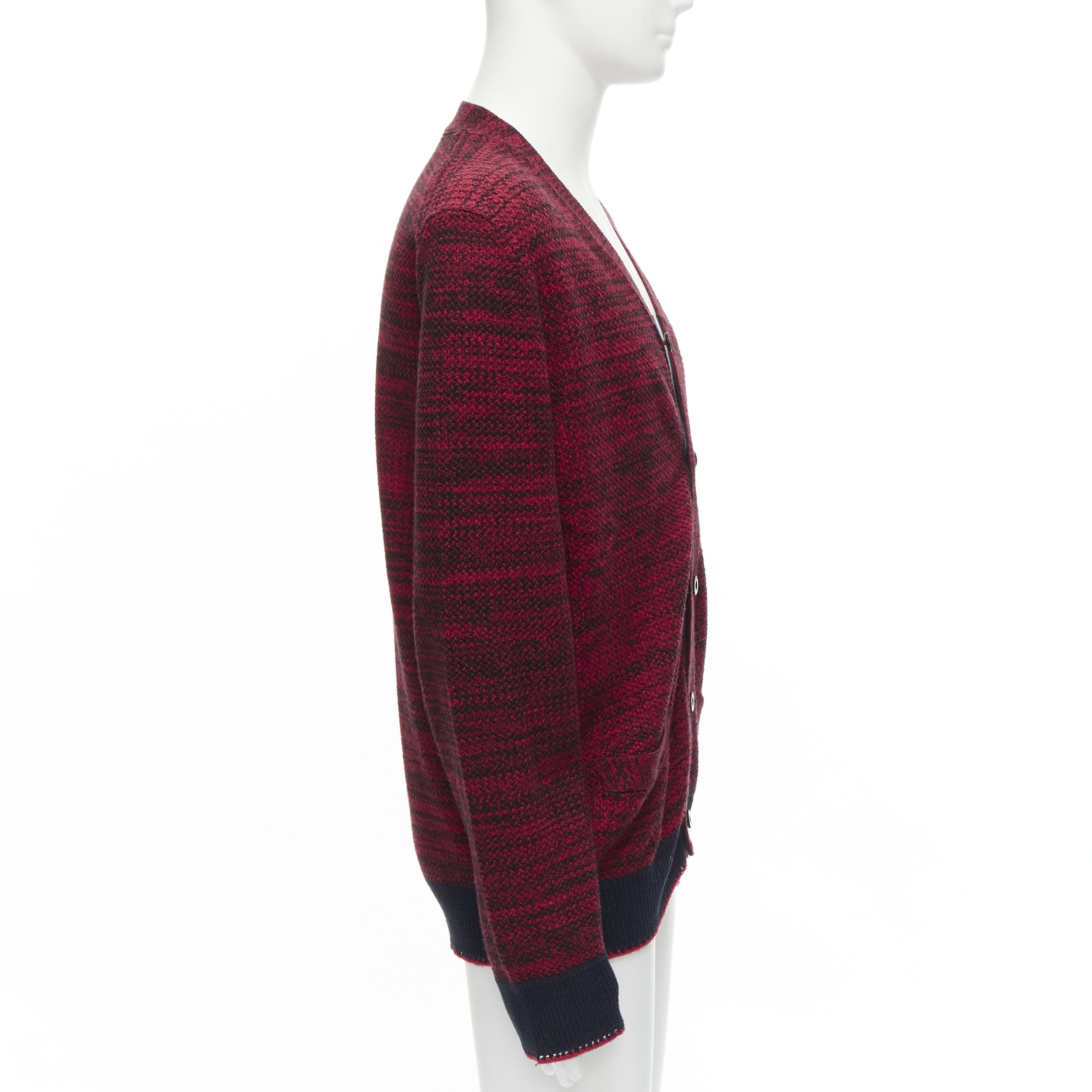 Sacai SACAI red black speckled cotton blend yarn chunky rib cardigan JP2 M Size US M / EU 48-50 / 2 - 4 Thumbnail