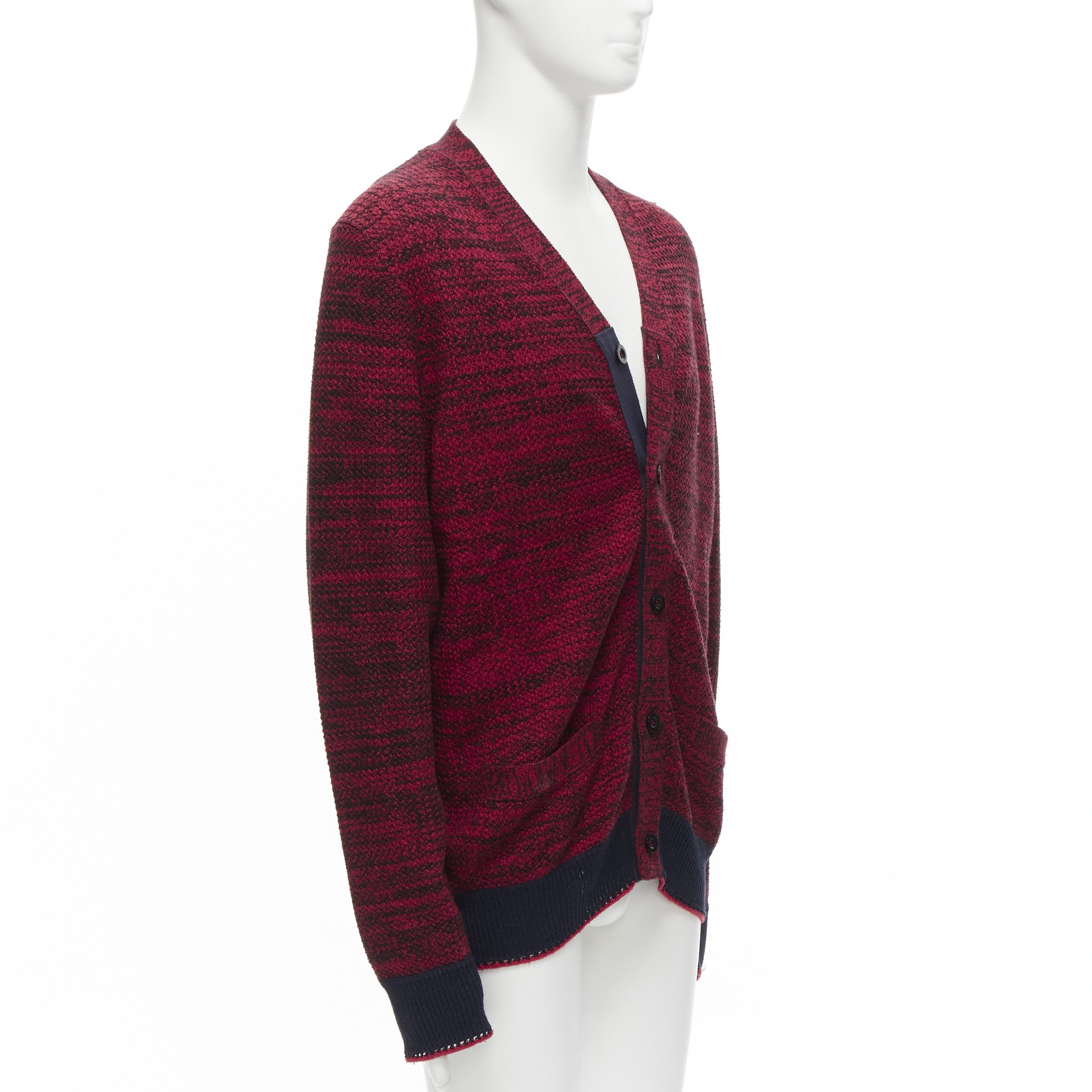 Sacai SACAI red black speckled cotton blend yarn chunky rib cardigan JP2 M Size US M / EU 48-50 / 2 - 3 Thumbnail