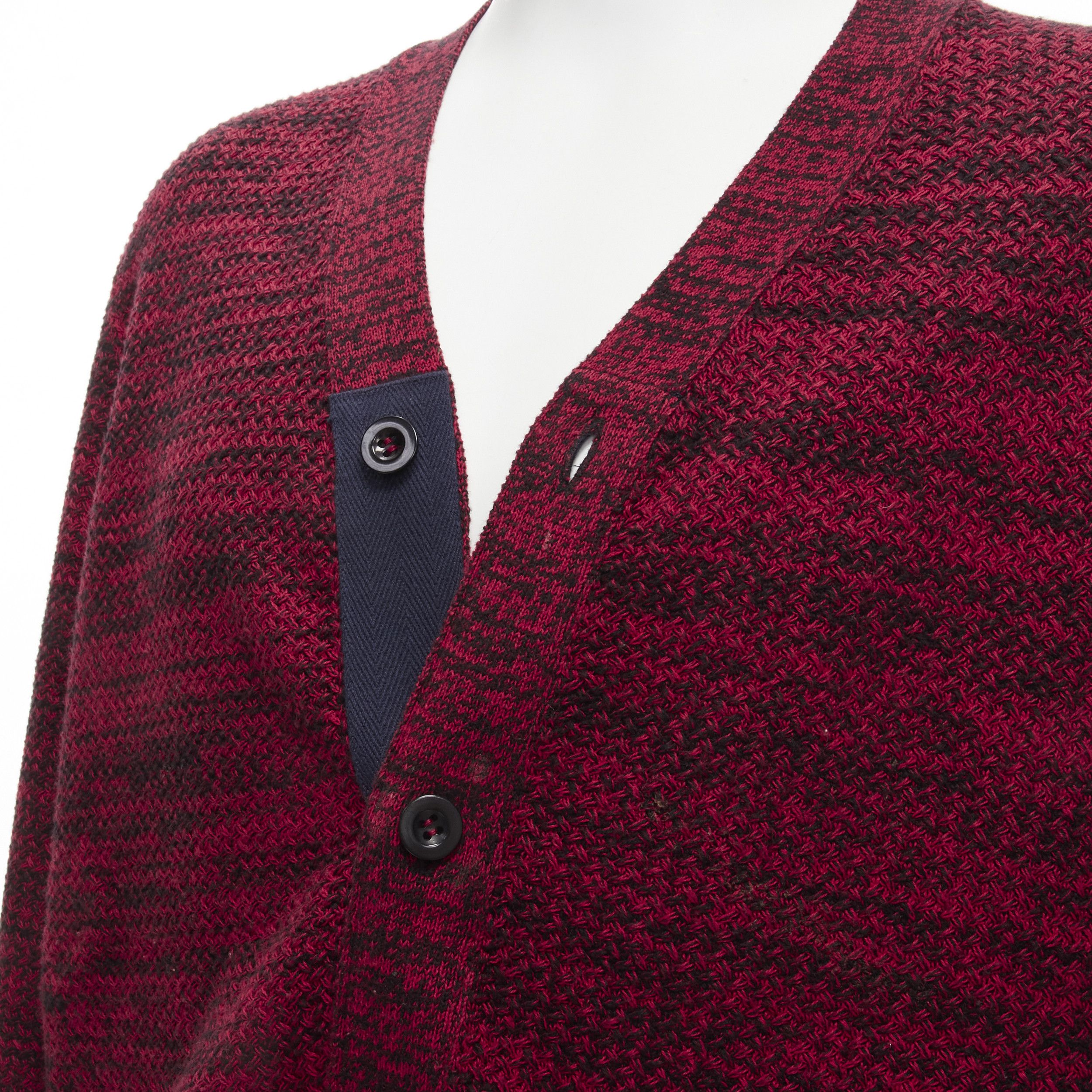 Sacai SACAI red black speckled cotton blend yarn chunky rib cardigan JP2 M Size US M / EU 48-50 / 2 - 2 Thumbnail