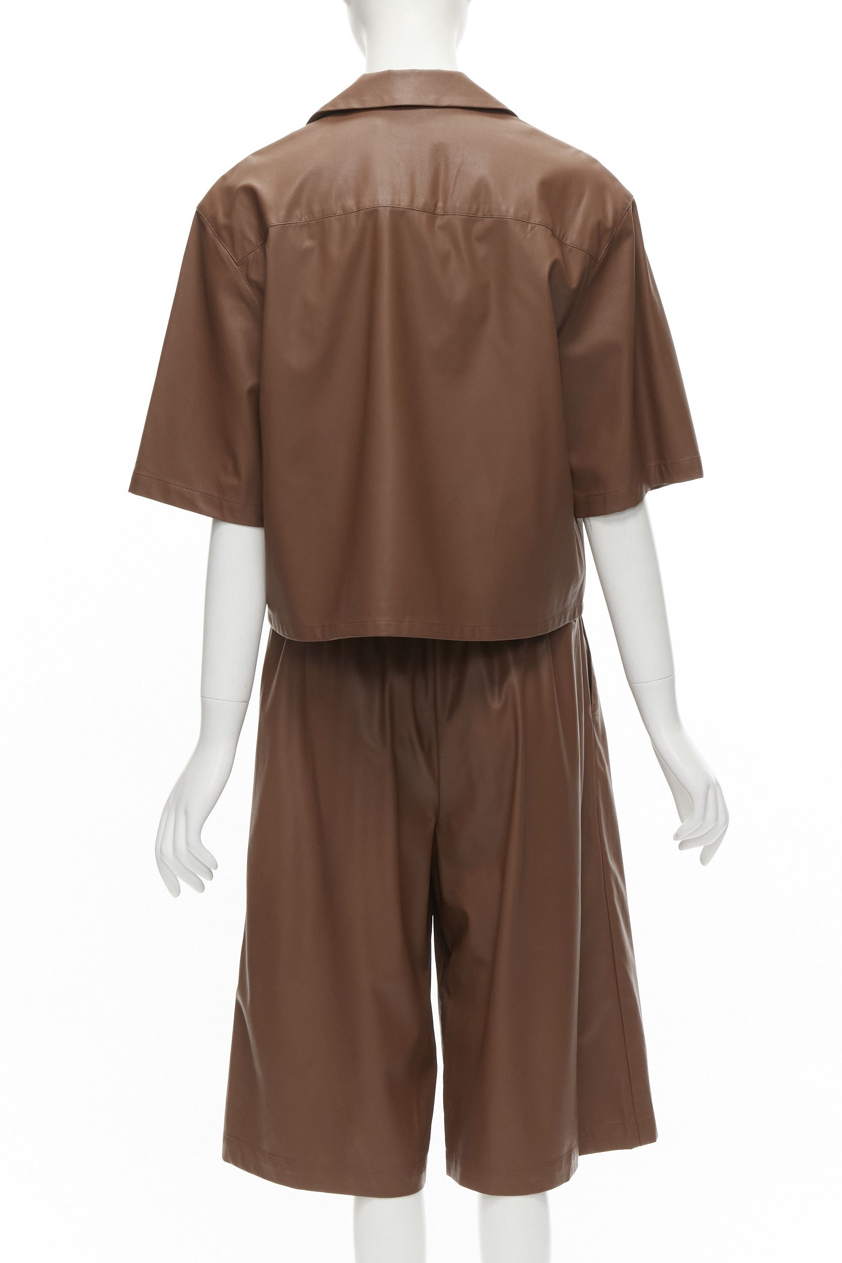 Tibi TIBI brown faux leather boxy fit shirt culotte wide shorts S Size 28" / US 6 / IT 42 - 4 Thumbnail
