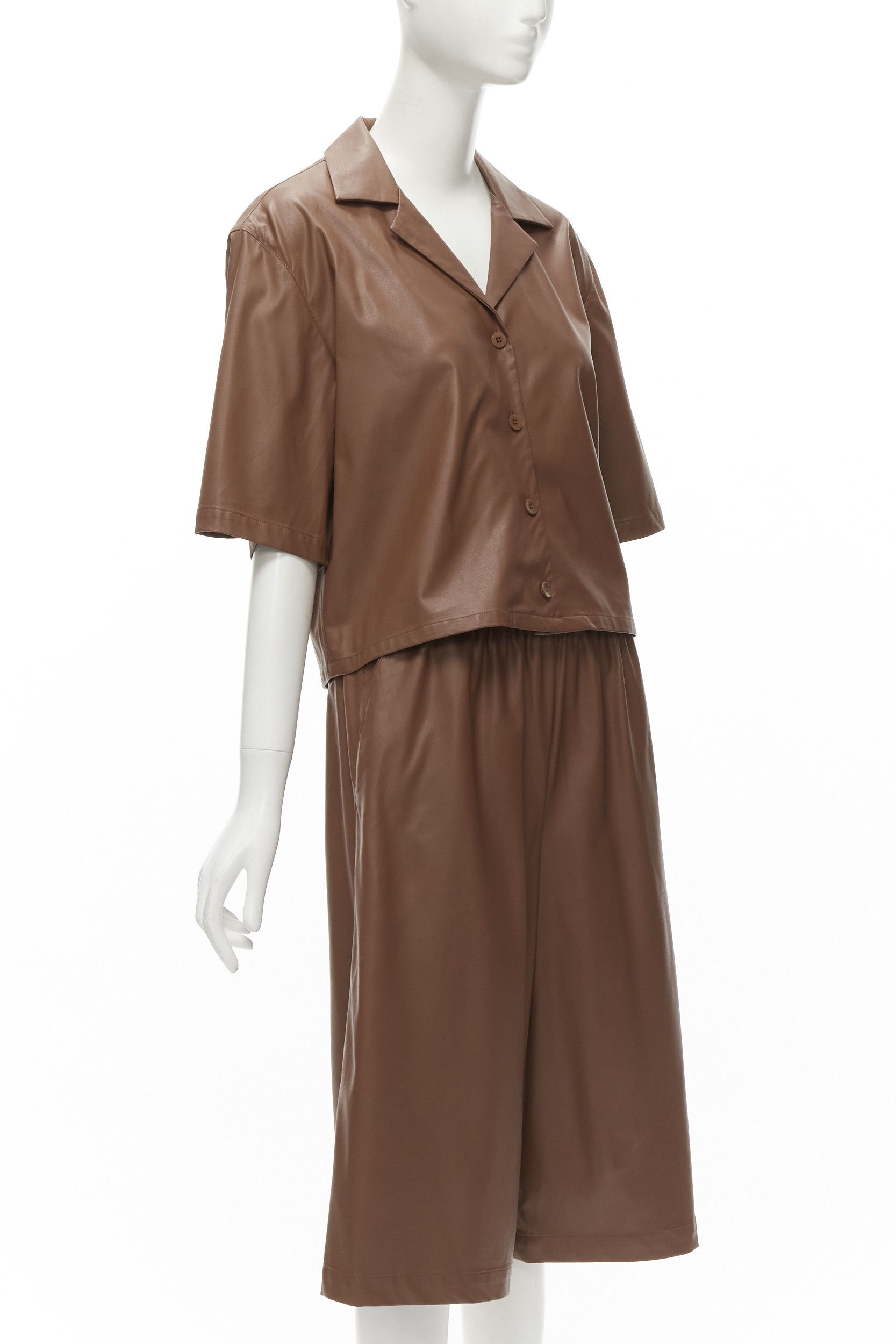 Tibi TIBI brown faux leather boxy fit shirt culotte wide shorts S Size 28" / US 6 / IT 42 - 2 Thumbnail