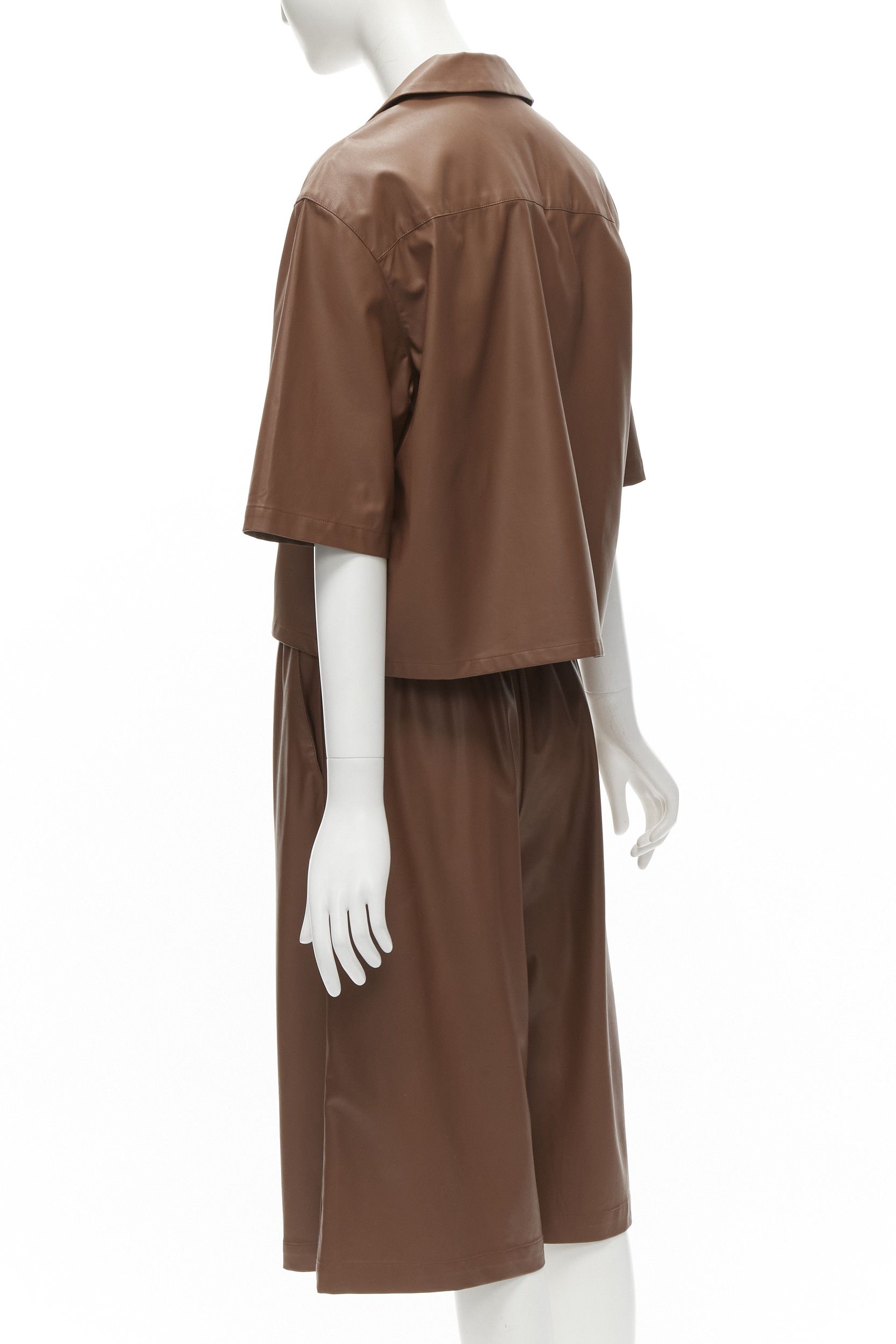 Tibi TIBI brown faux leather boxy fit shirt culotte wide shorts S Size 28" / US 6 / IT 42 - 5 Thumbnail