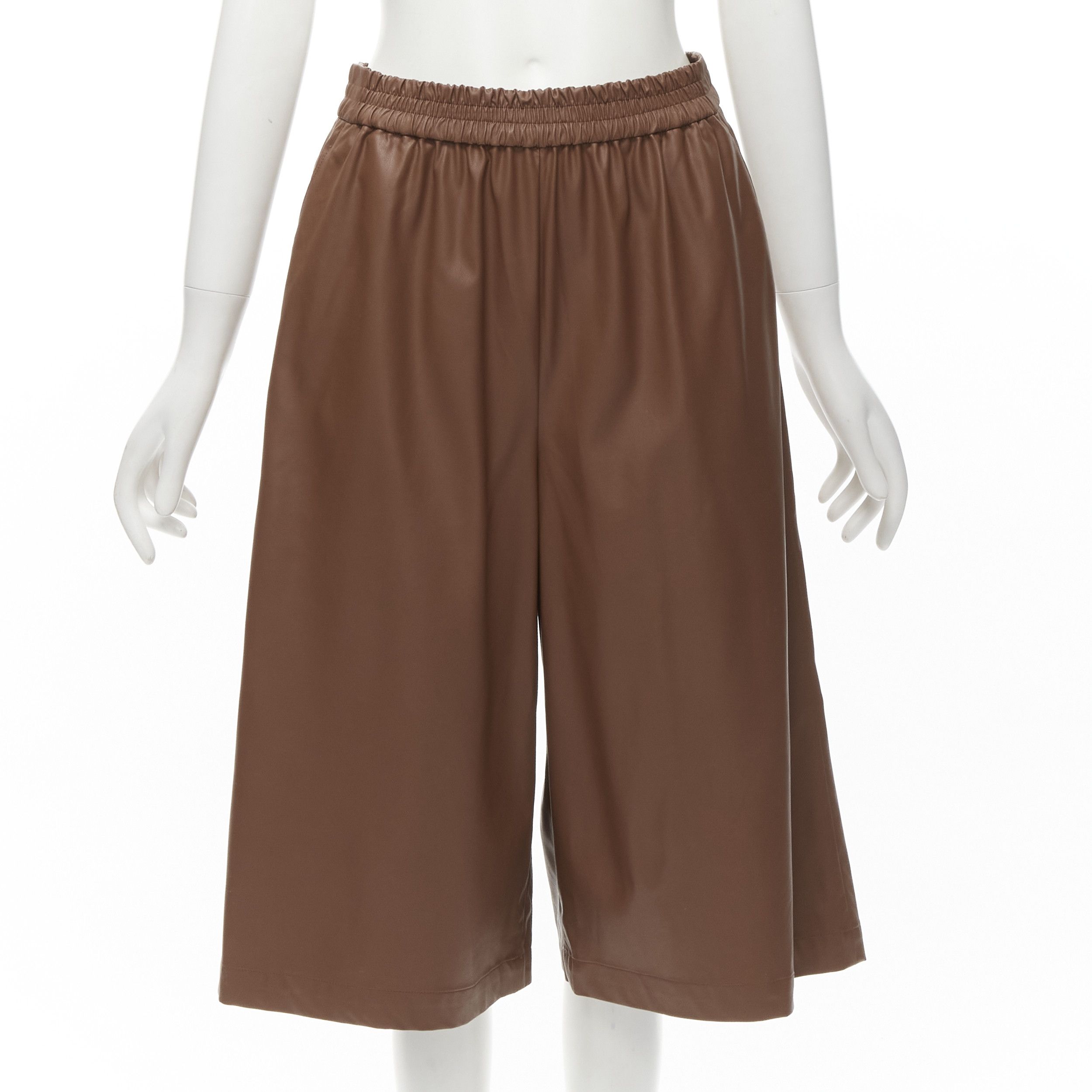 Tibi TIBI brown faux leather boxy fit shirt culotte wide shorts S Size 28" / US 6 / IT 42 - 8 Thumbnail