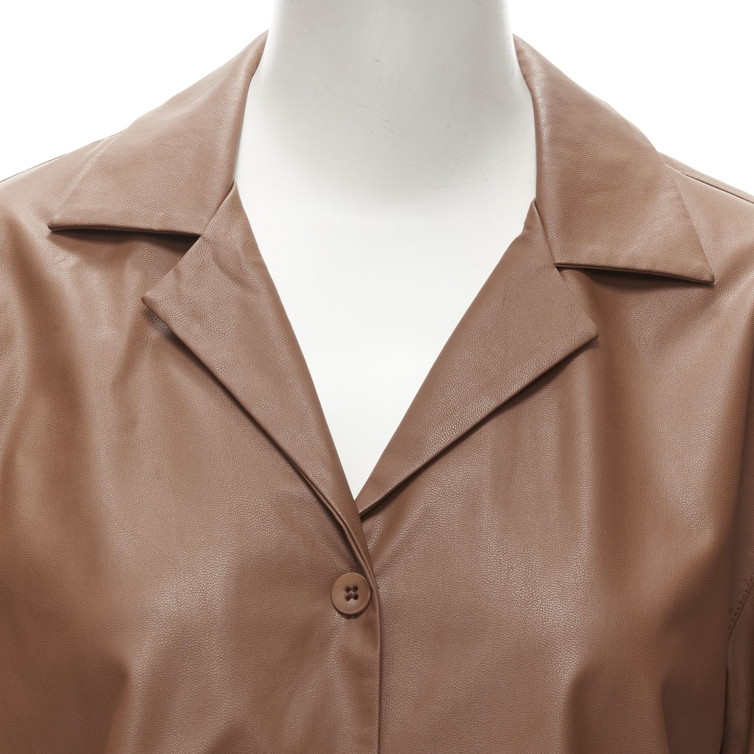 Tibi TIBI brown faux leather boxy fit shirt culotte wide shorts S Size 28" / US 6 / IT 42 - 6 Thumbnail