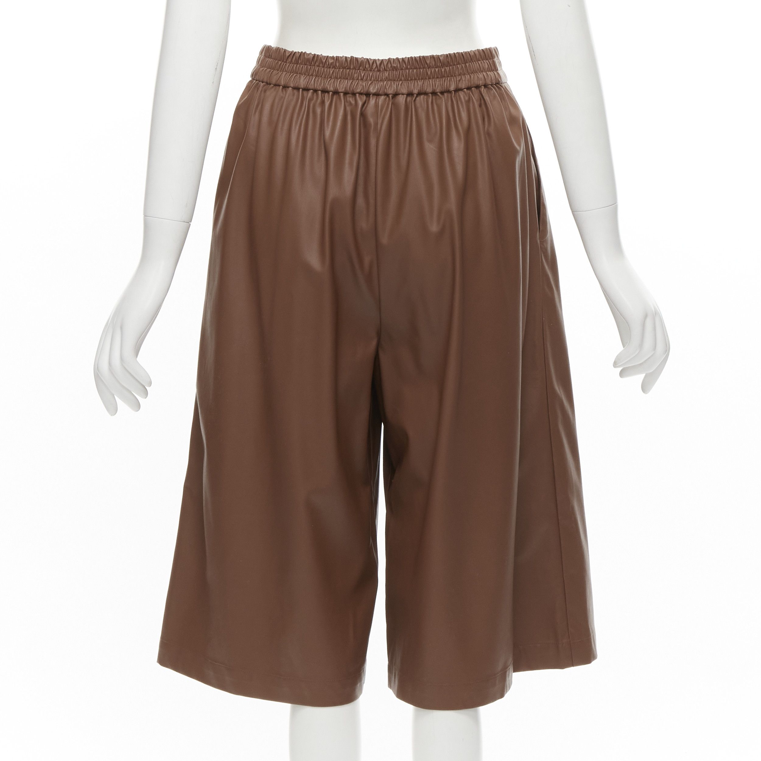 Tibi TIBI brown faux leather boxy fit shirt culotte wide shorts S Size 28" / US 6 / IT 42 - 9 Thumbnail
