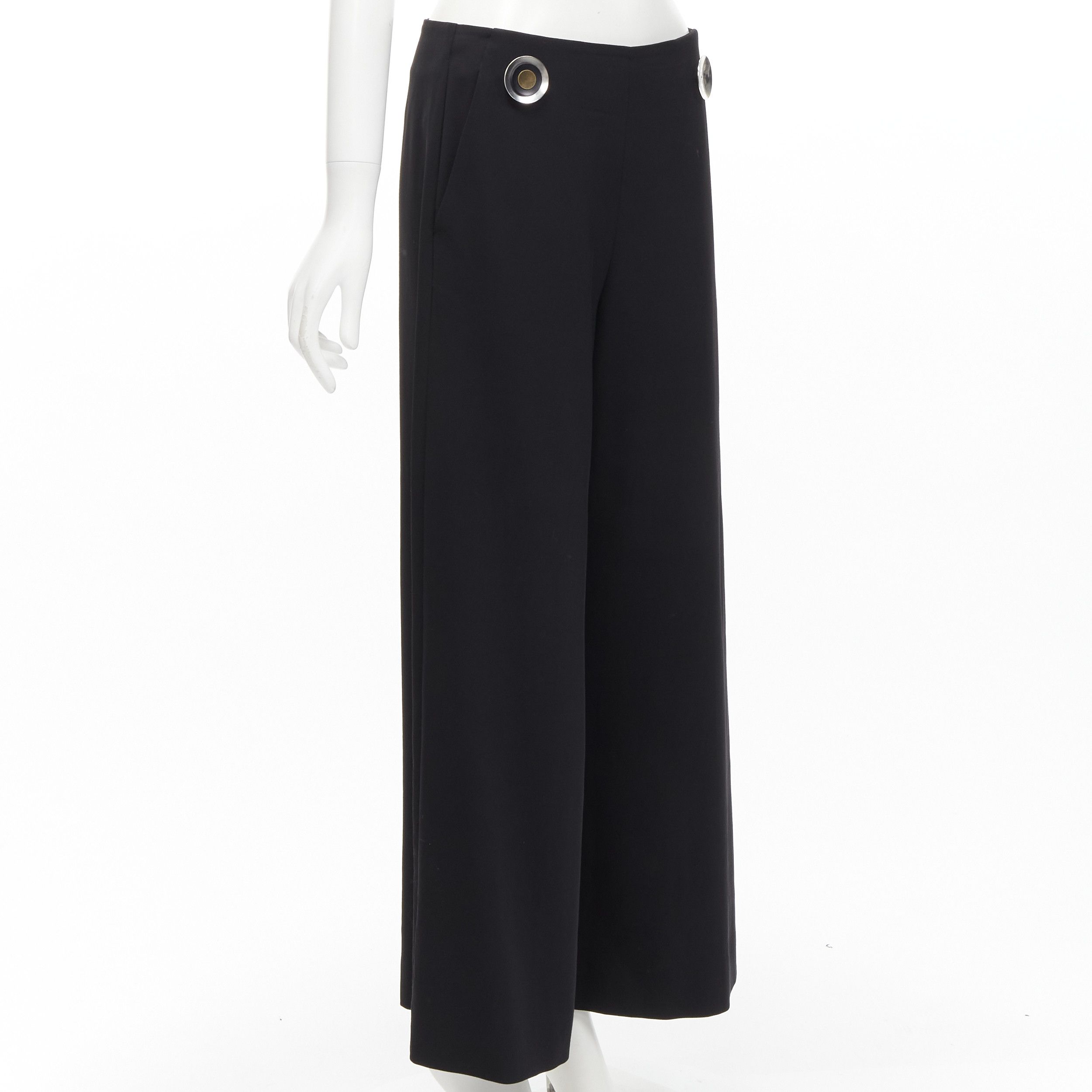 Stella McCartney STELLA MCCARTNEY 2015 wool black silver button embellished wide leg pants IT40 S Size 27" / US 4 / IT 40 - 3 Thumbnail