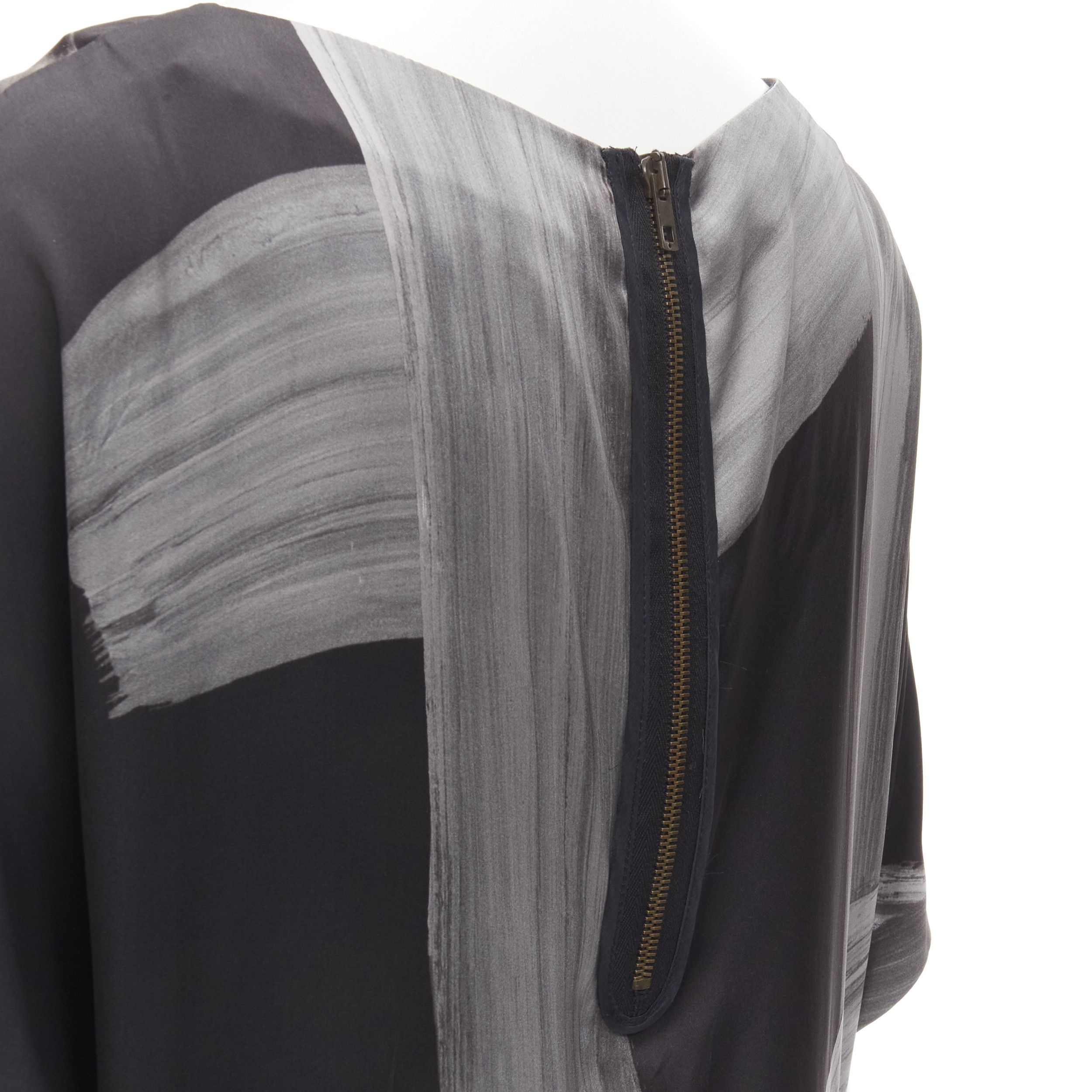 Stella McCartney STELLA MCCARTNEY 100% silk black grey brush stroke print bateau dress IT38 XS Size XS / US 0-2 / IT 36-38 - 7 Thumbnail