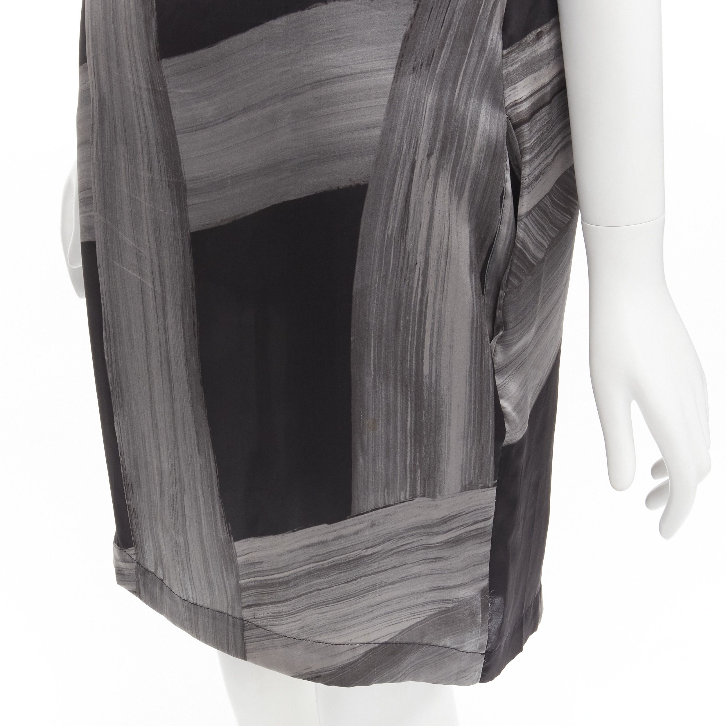 Stella McCartney STELLA MCCARTNEY 100% silk black grey brush stroke print bateau dress IT38 XS Size XS / US 0-2 / IT 36-38 - 2 Thumbnail
