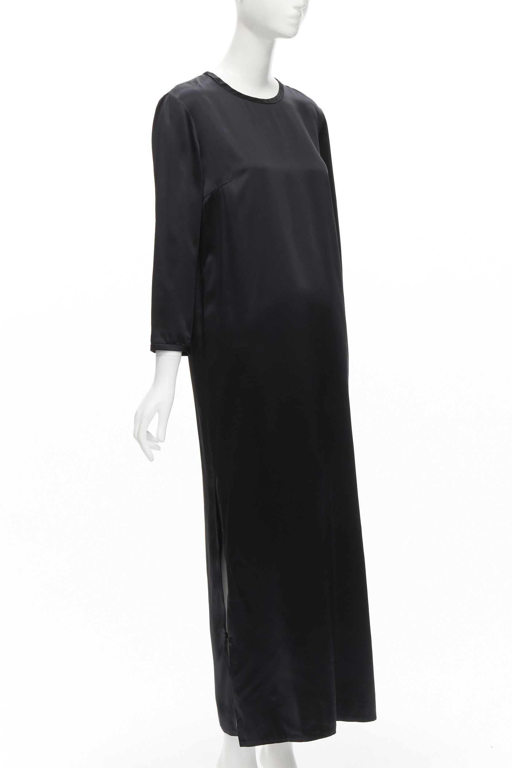 Alexander Wang ALEXANDER WANG black satin minimal classic crew neck 3/4 sleeves dress US6 M Size M / US 6-8 / IT 42-44 - 3 Thumbnail