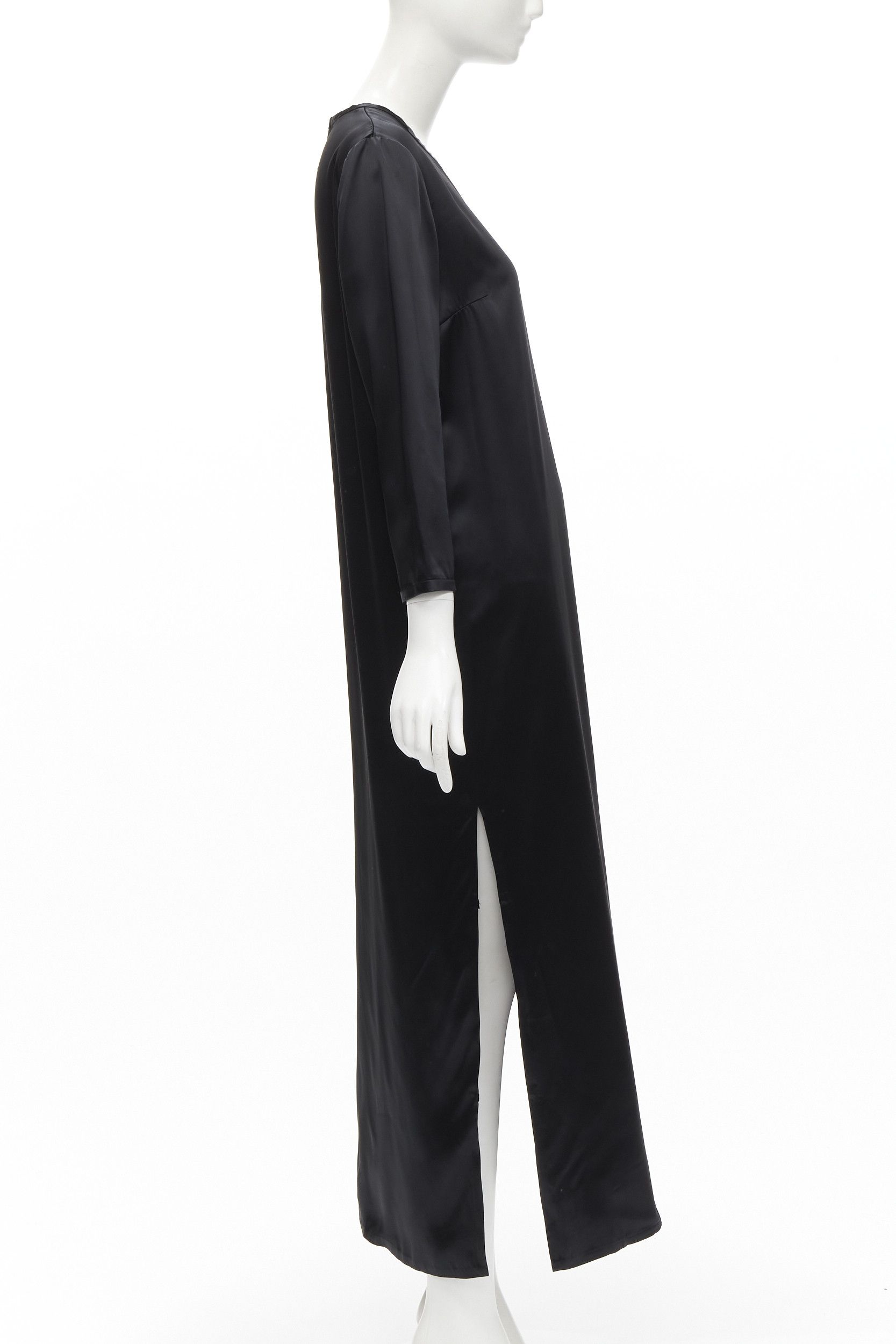Alexander Wang ALEXANDER WANG black satin minimal classic crew neck 3/4 sleeves dress US6 M Size M / US 6-8 / IT 42-44 - 4 Thumbnail