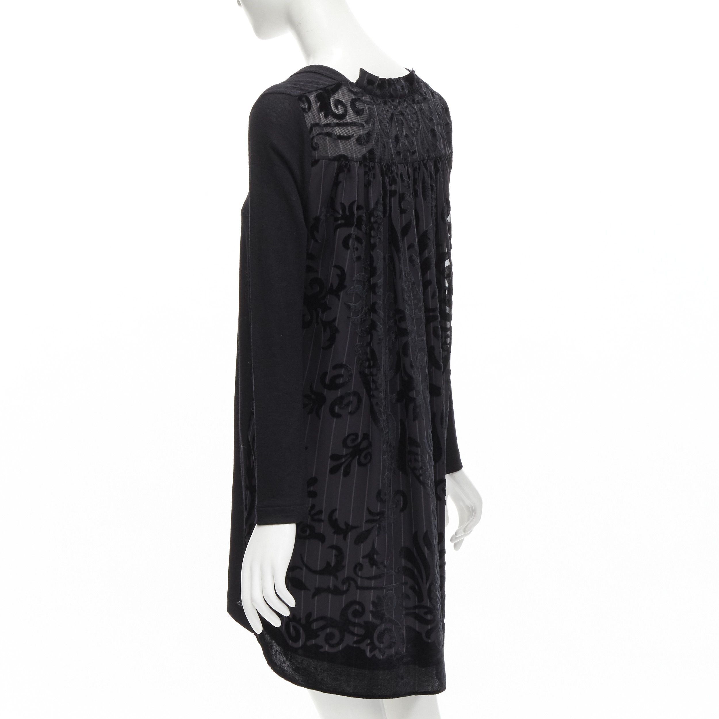 Sacai SACAI 2014 black 100% wool velvet devore striped sheer sweater dress JP2 M Size M / US 6-8 / IT 42-44 - 6 Thumbnail