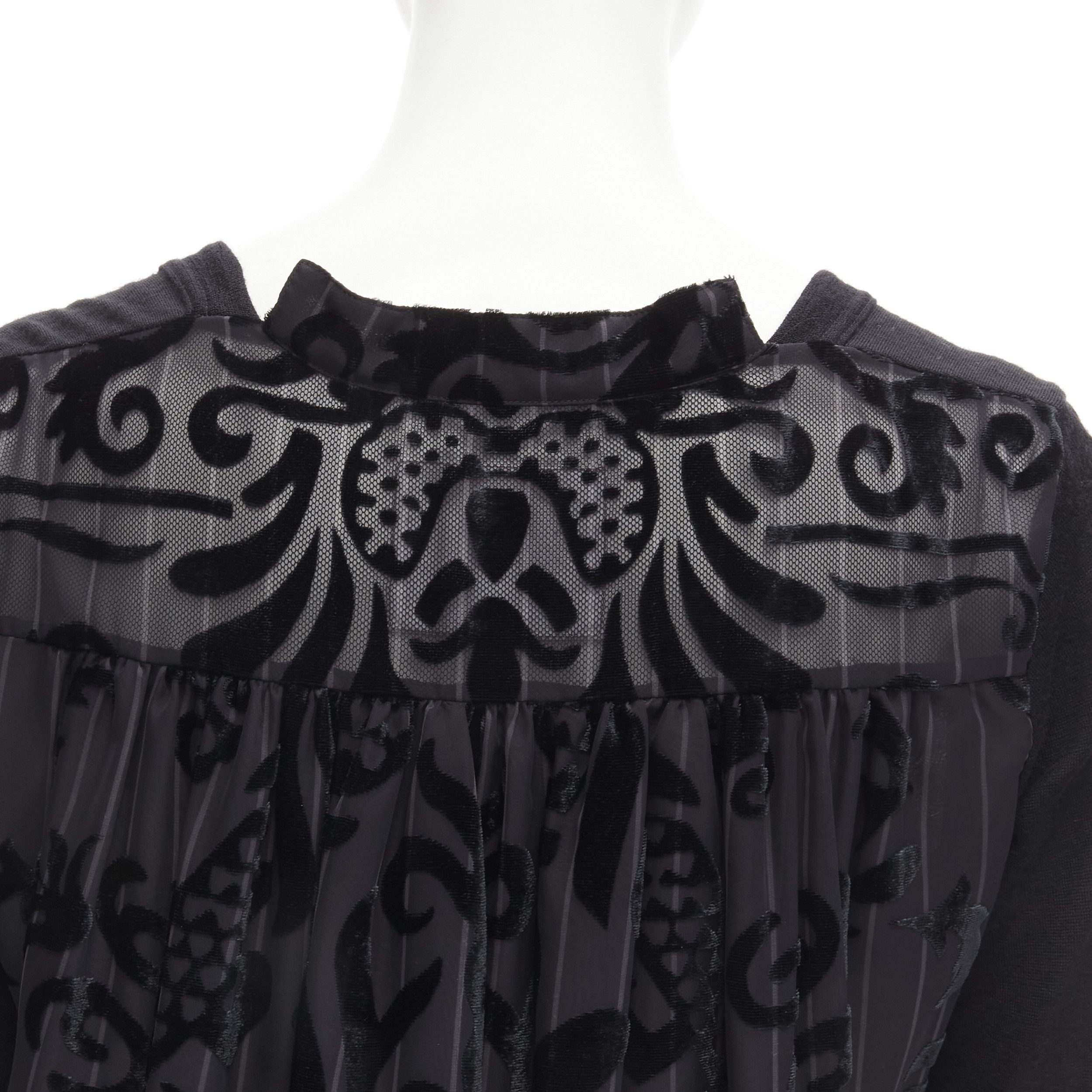 Sacai SACAI 2014 black 100% wool velvet devore striped sheer sweater dress JP2 M Size M / US 6-8 / IT 42-44 - 2 Thumbnail