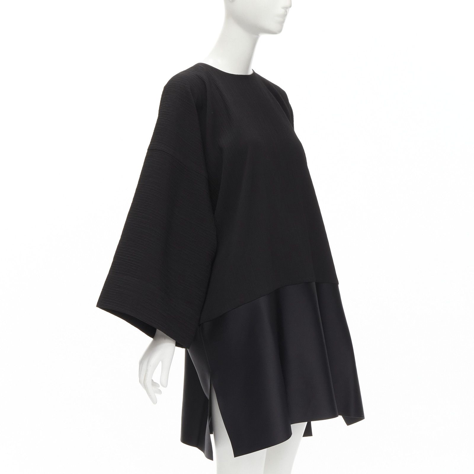 Solace London SOLACE LONDON Lulu black structural contrasting pleat satin hem boxy dress UK8 S Size S / US 4 / IT 40 - 3 Thumbnail