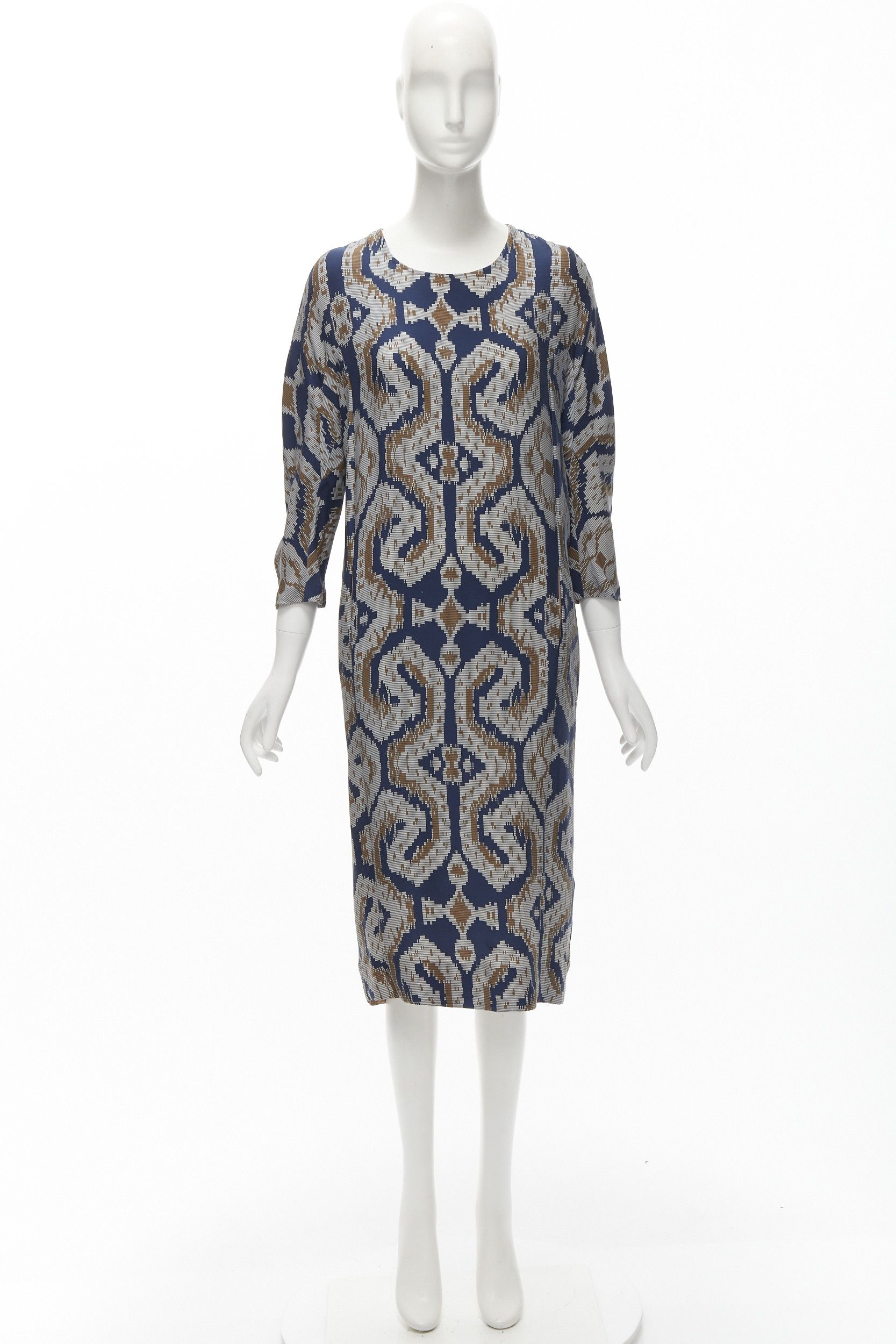 By Malene Birger BY MALENE BIRGER blue grey ethnic round crew neck midi dress FR36 S Size S / US 4 / IT 40 - 10 Thumbnail