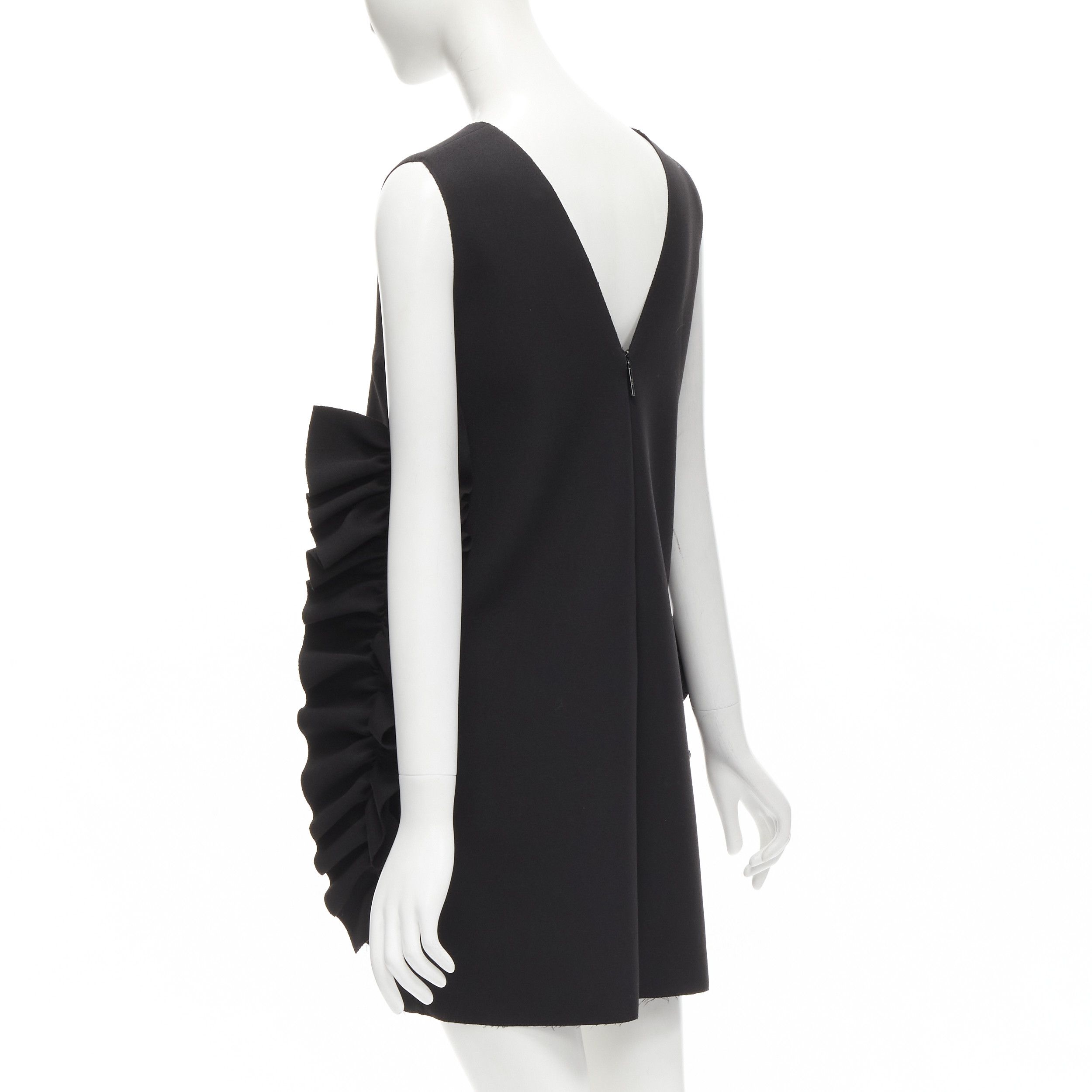 MSGM MSGM black structured ruffles V neck logo zip mini dress IT40 S Size S / US 4 / IT 40 - 6 Thumbnail