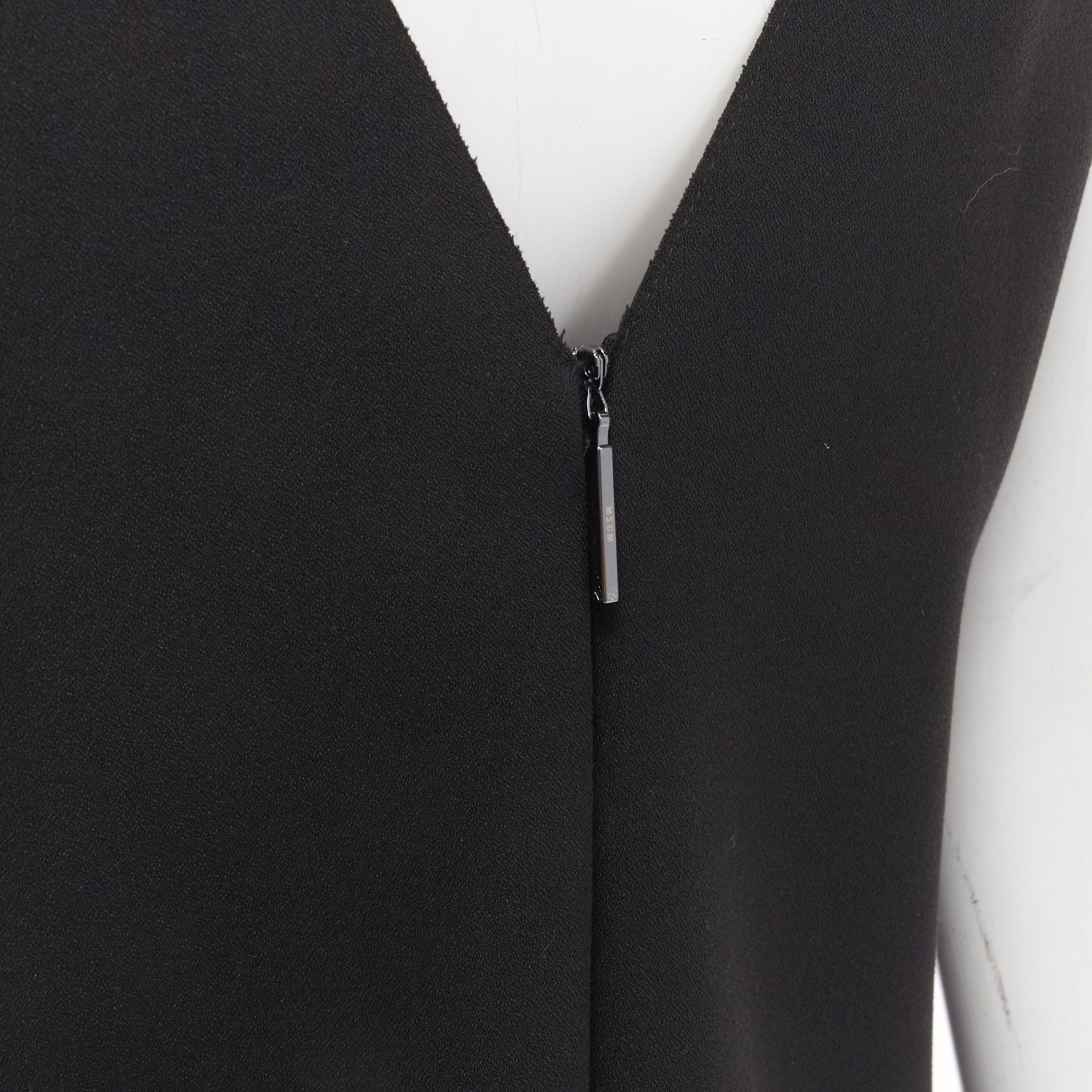 MSGM MSGM black structured ruffles V neck logo zip mini dress IT40 S Size S / US 4 / IT 40 - 8 Thumbnail