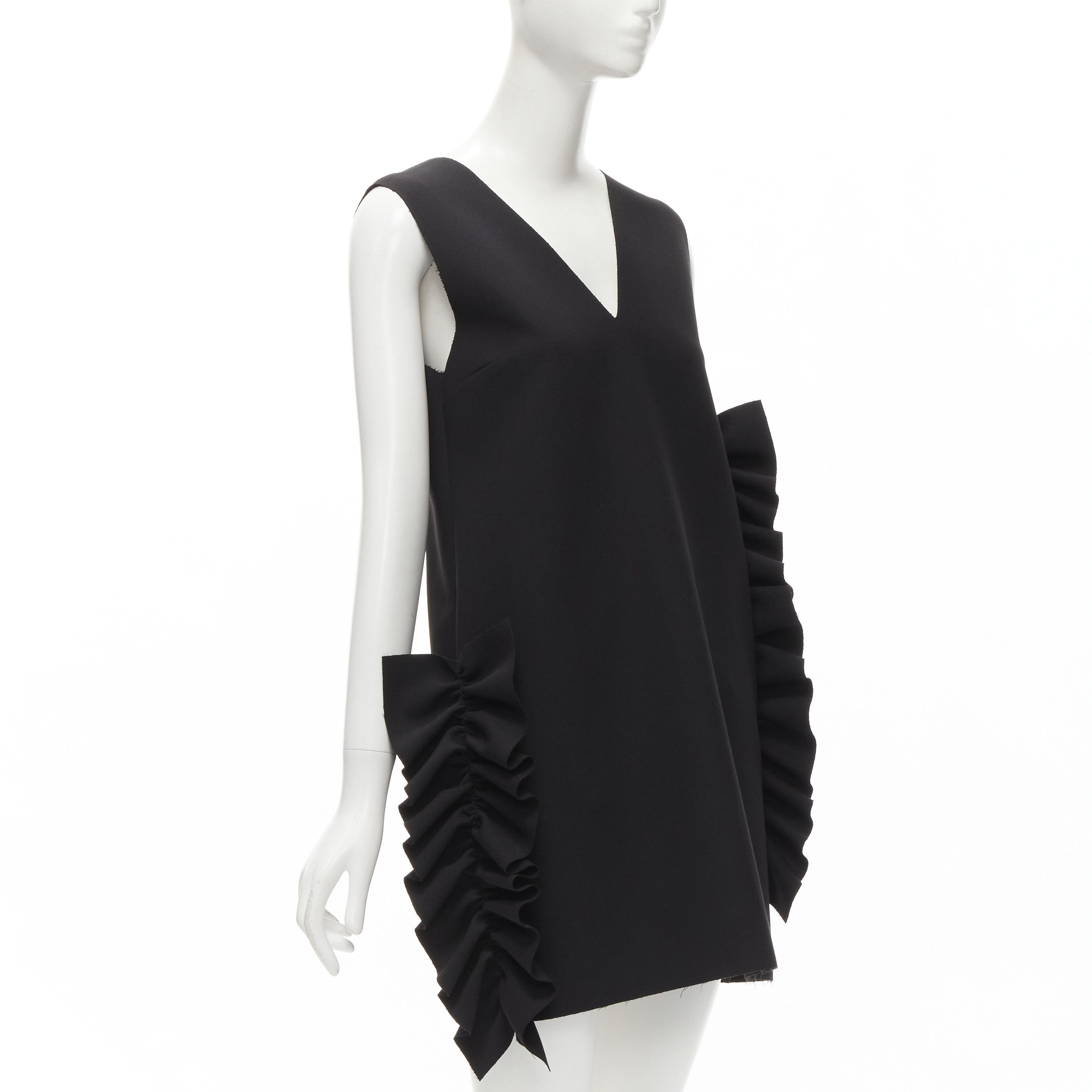 MSGM MSGM black structured ruffles V neck logo zip mini dress IT40 S Size S / US 4 / IT 40 - 3 Thumbnail