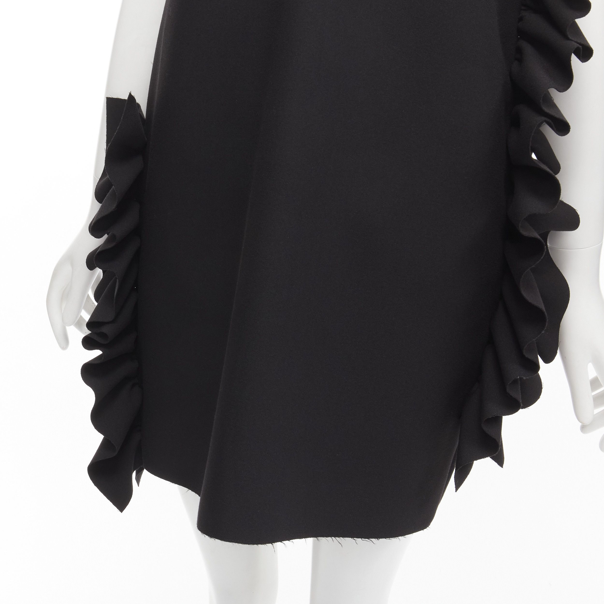 MSGM MSGM black structured ruffles V neck logo zip mini dress IT40 S Size S / US 4 / IT 40 - 2 Thumbnail