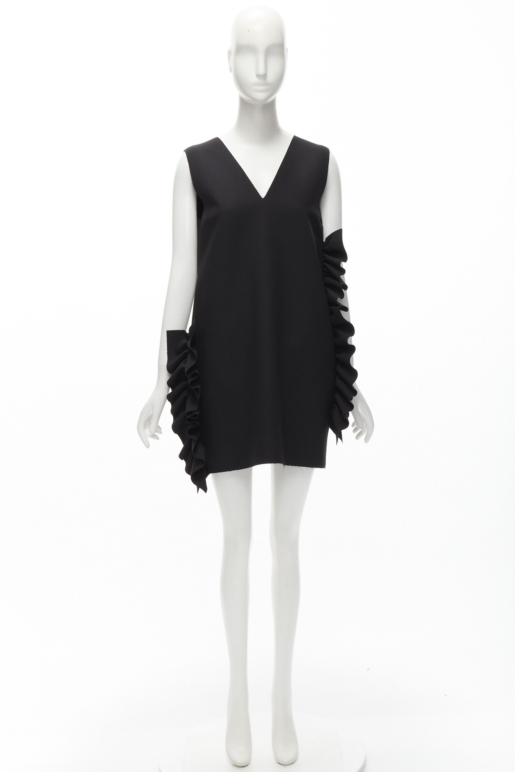 MSGM MSGM black structured ruffles V neck logo zip mini dress IT40 S Size S / US 4 / IT 40 - 10 Thumbnail