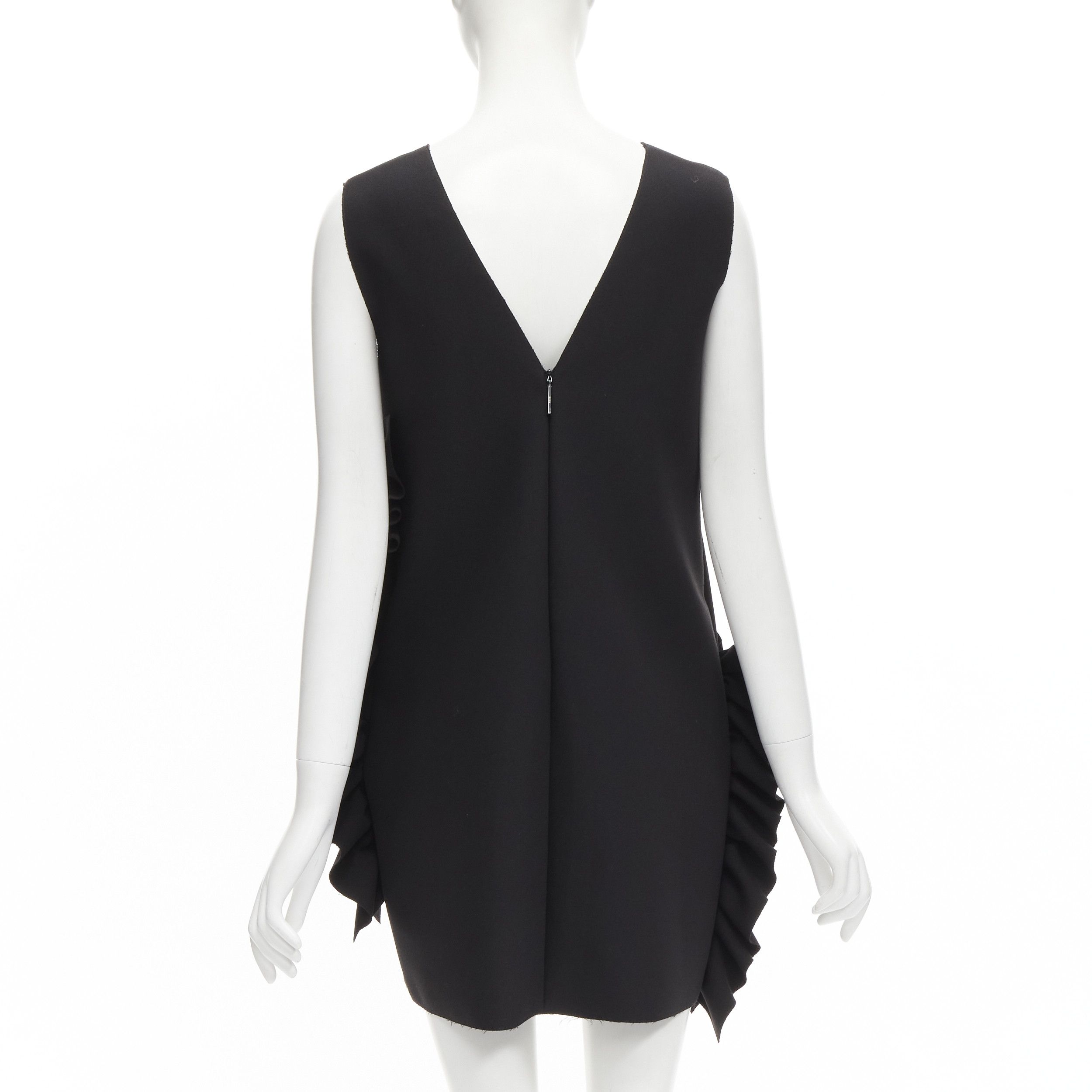 MSGM MSGM black structured ruffles V neck logo zip mini dress IT40 S Size S / US 4 / IT 40 - 5 Thumbnail