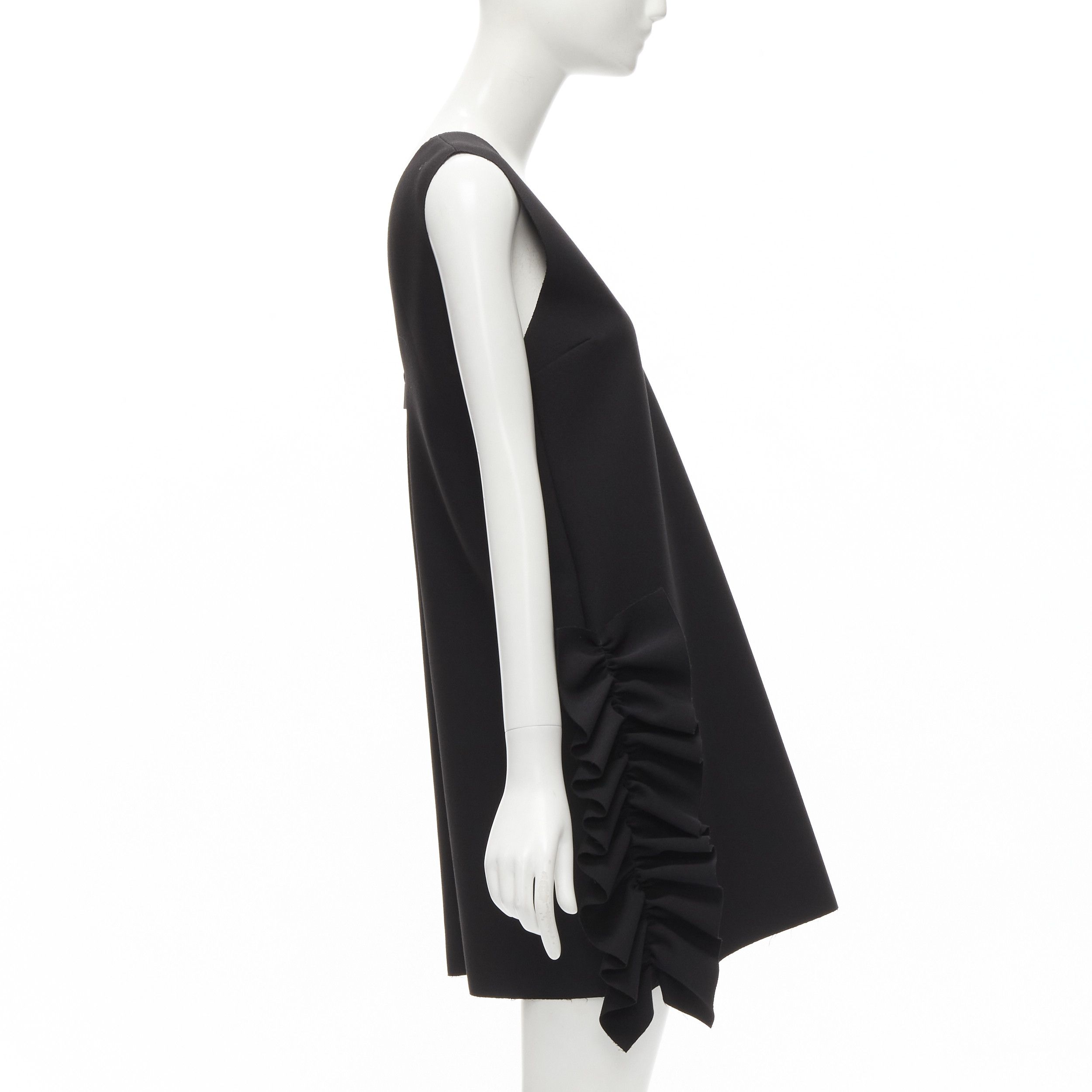 MSGM MSGM black structured ruffles V neck logo zip mini dress IT40 S Size S / US 4 / IT 40 - 4 Thumbnail