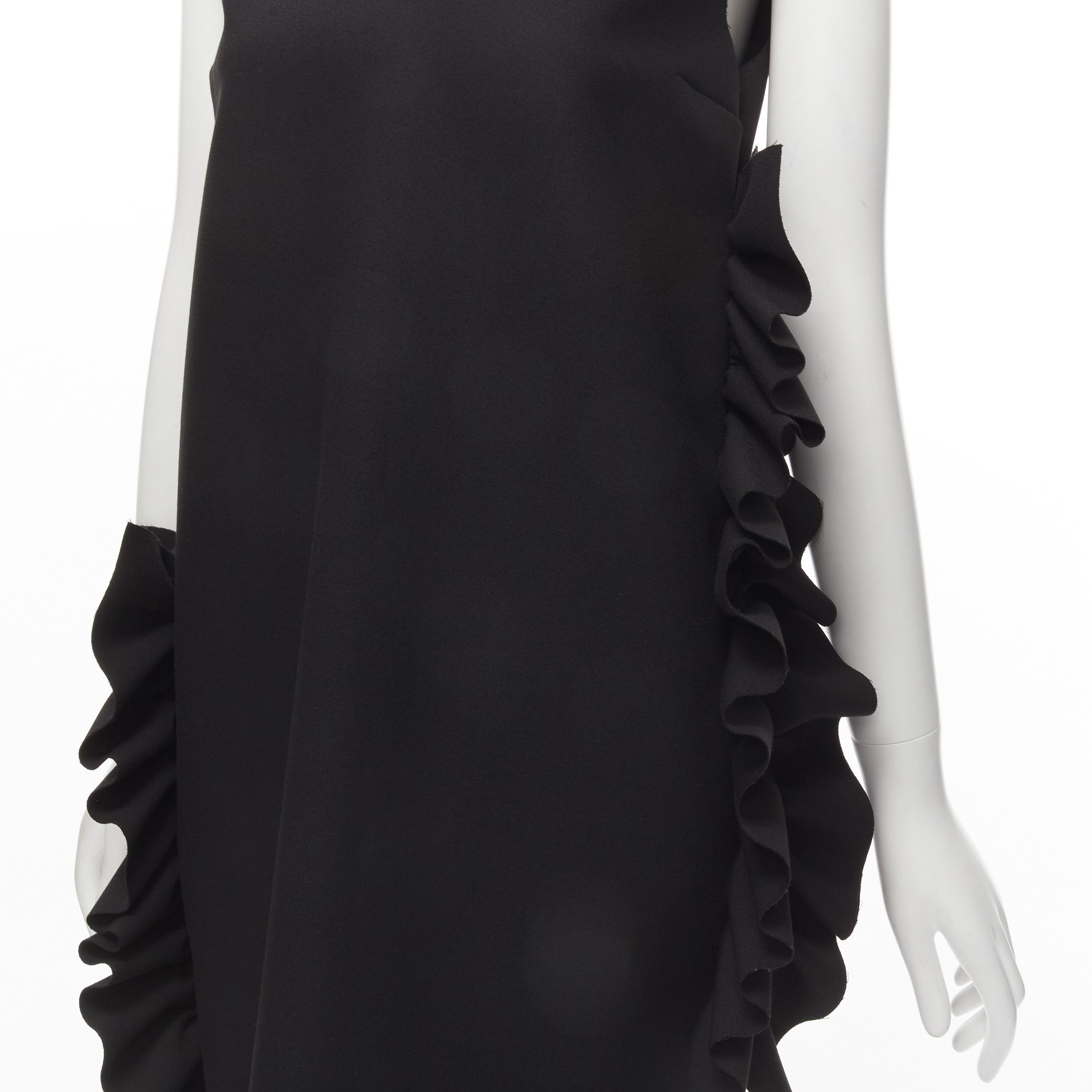 MSGM MSGM black structured ruffles V neck logo zip mini dress IT40 S Size S / US 4 / IT 40 - 7 Thumbnail
