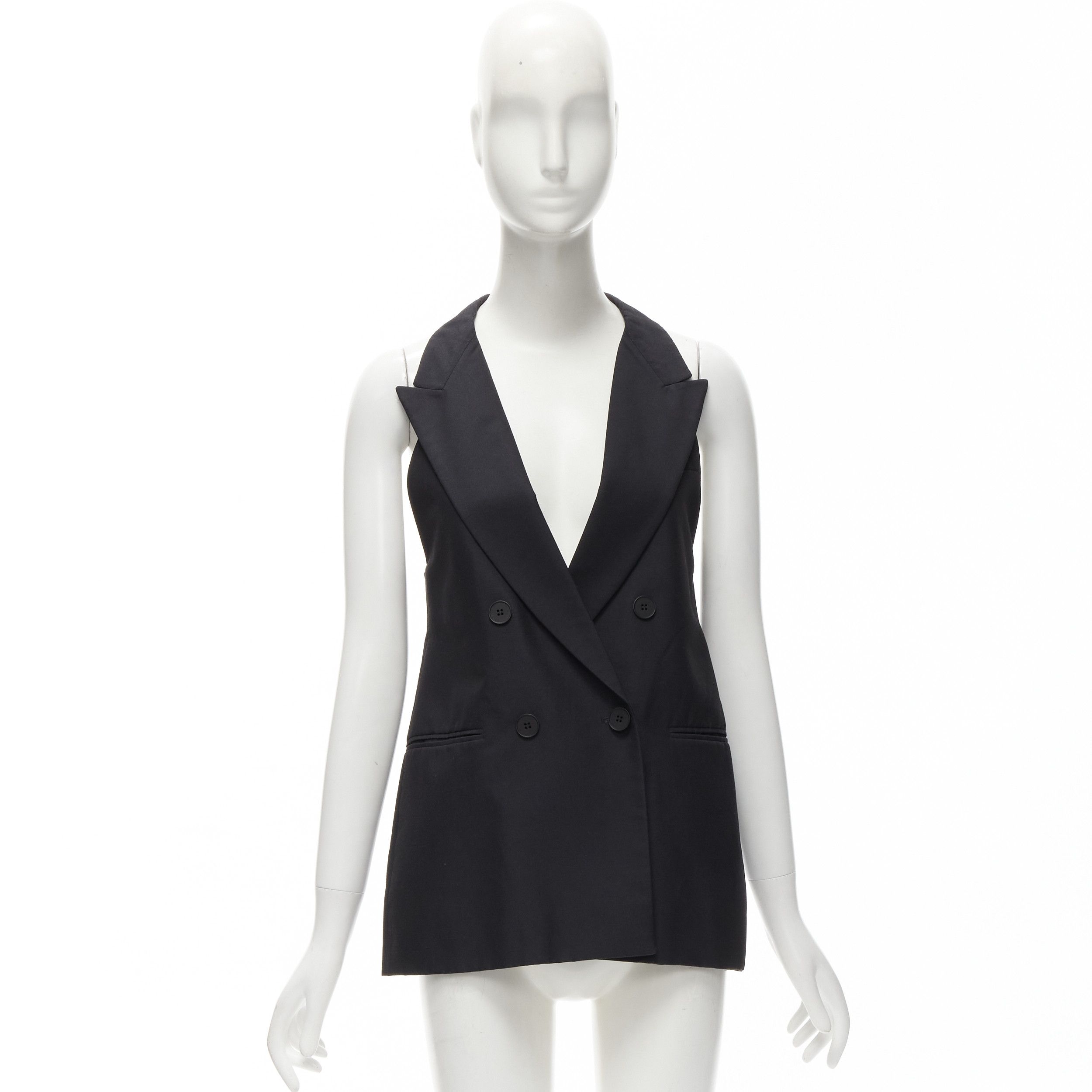 Stella McCartney STELLA MCCARTNEY 100% silk black double breasted halter neck tux top IT36 XXS Size XS / US 0-2 / IT 36-38 - 11 Thumbnail