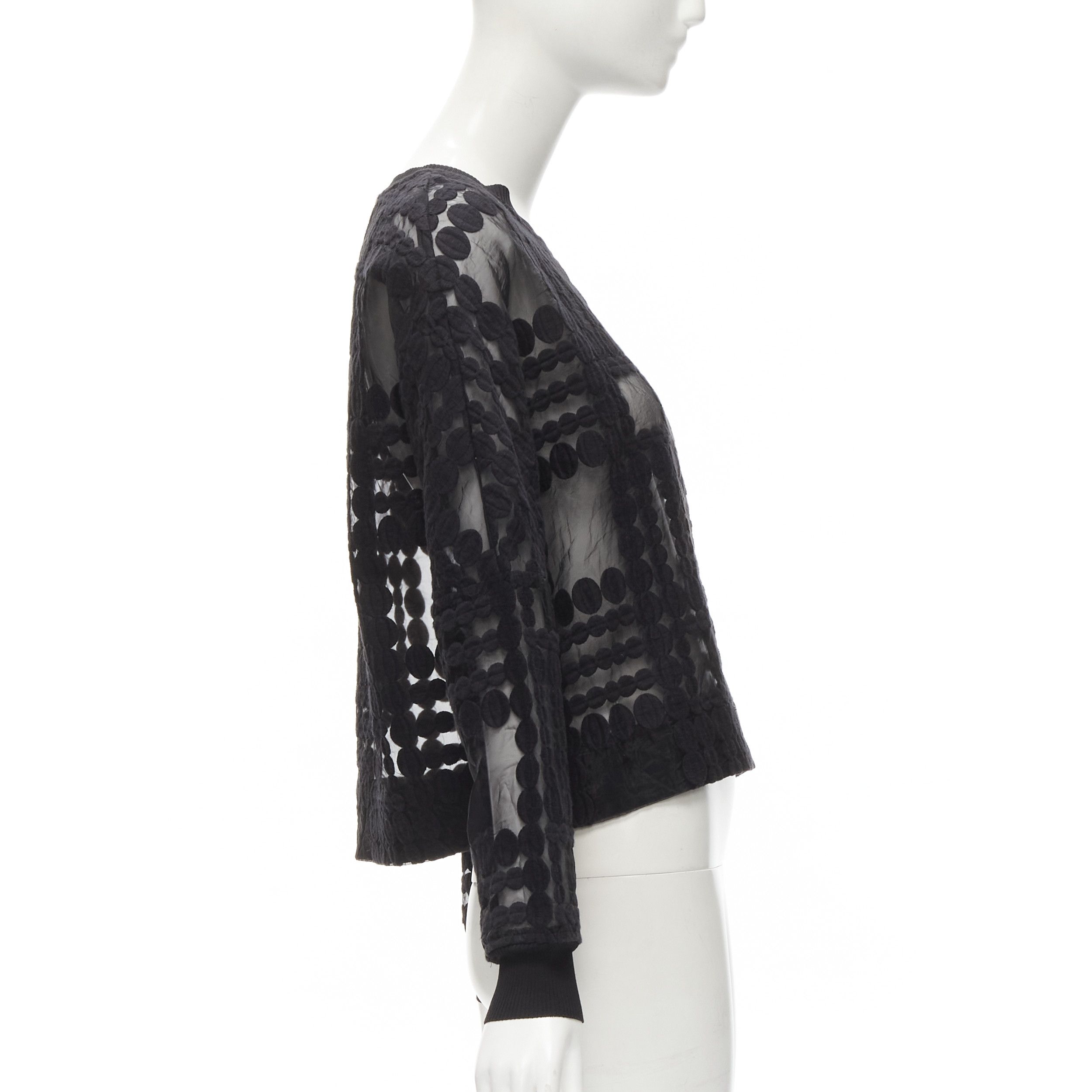 By Malene Birger BY MALENE BIRGER black graphic circle embroidery sheer cropped sweater FR36 S Size S / US 4 / IT 40 - 4 Thumbnail