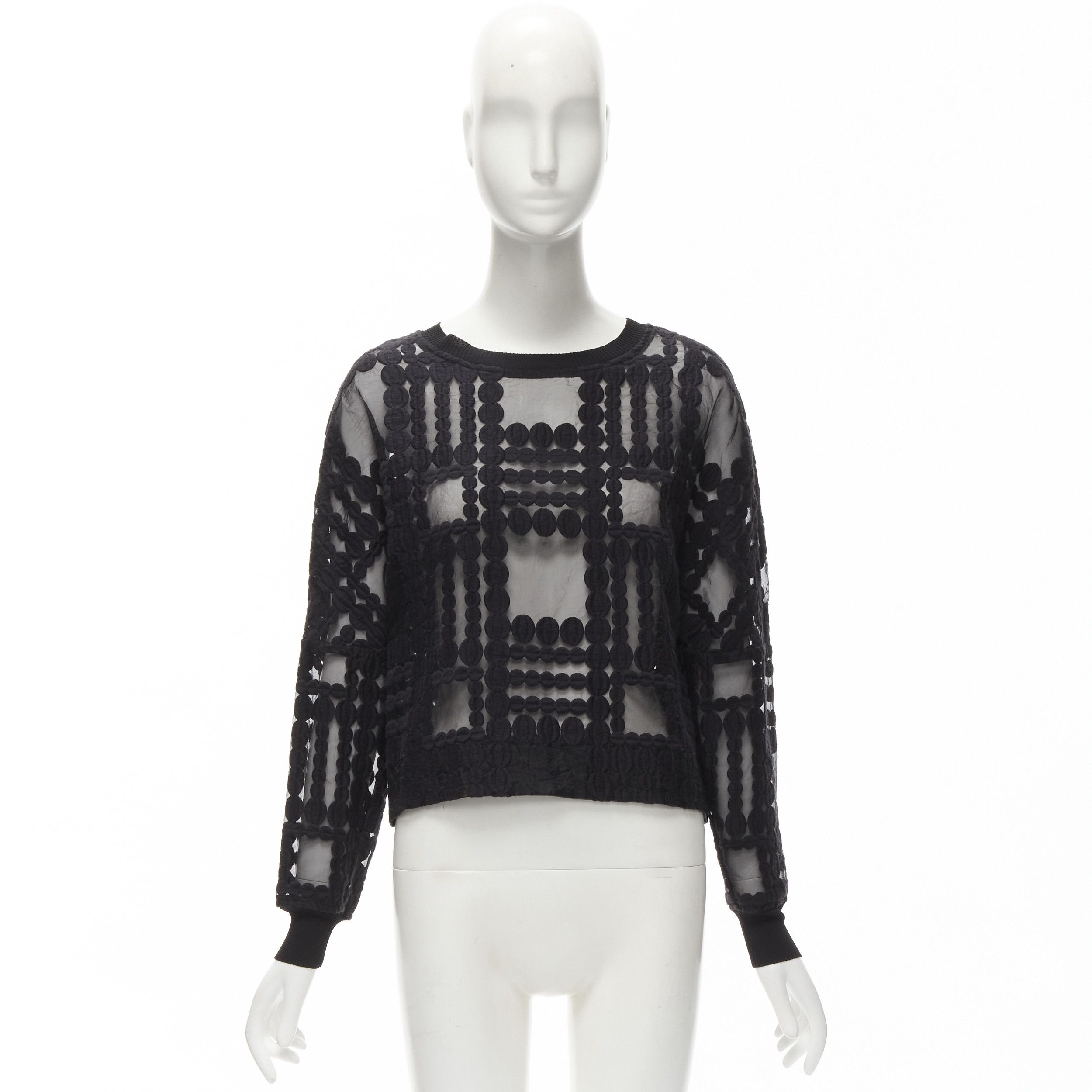 By Malene Birger BY MALENE BIRGER black graphic circle embroidery sheer cropped sweater FR36 S Size S / US 4 / IT 40 - 10 Thumbnail