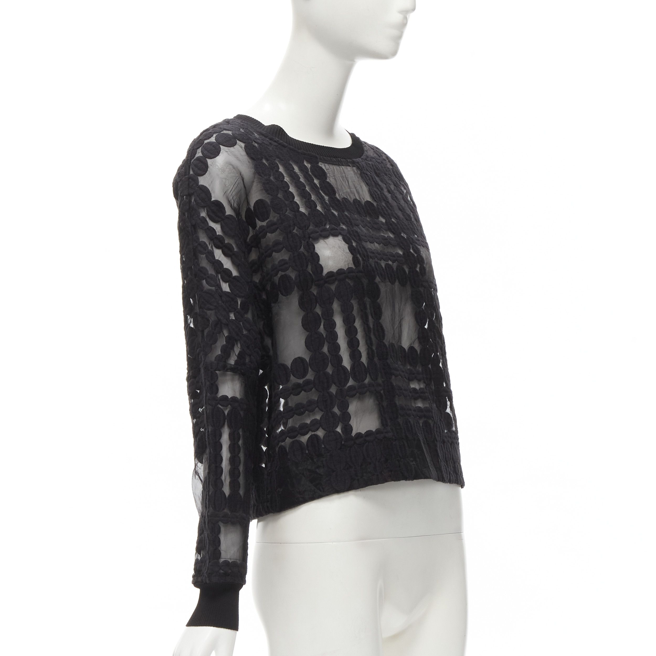 By Malene Birger BY MALENE BIRGER black graphic circle embroidery sheer cropped sweater FR36 S Size S / US 4 / IT 40 - 3 Thumbnail