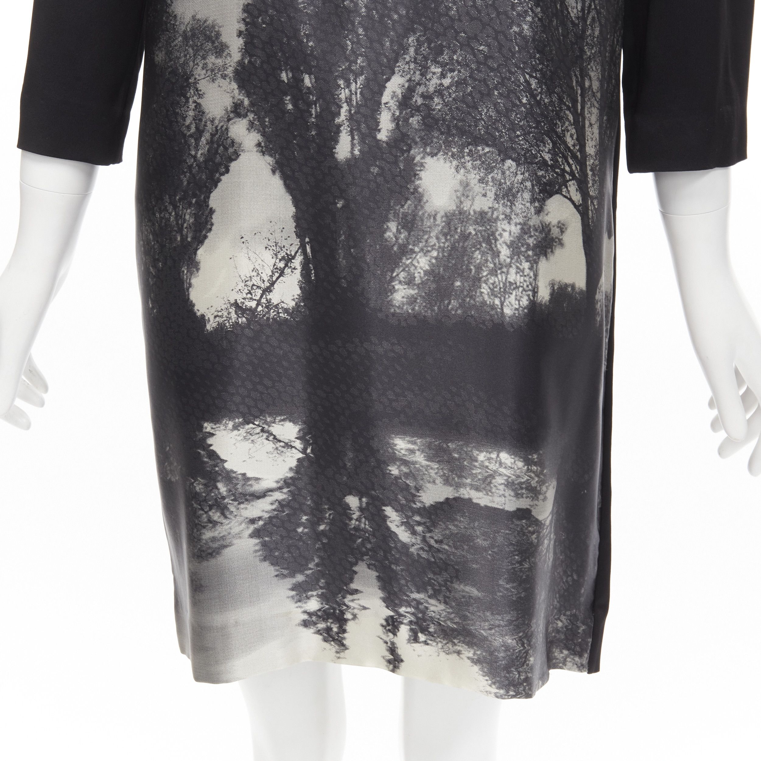 Stella McCartney STELLA MCCARTNEY 100% silk black grey tree photo print crew neck dress Size M / US 6-8 / IT 42-44 - 2 Thumbnail