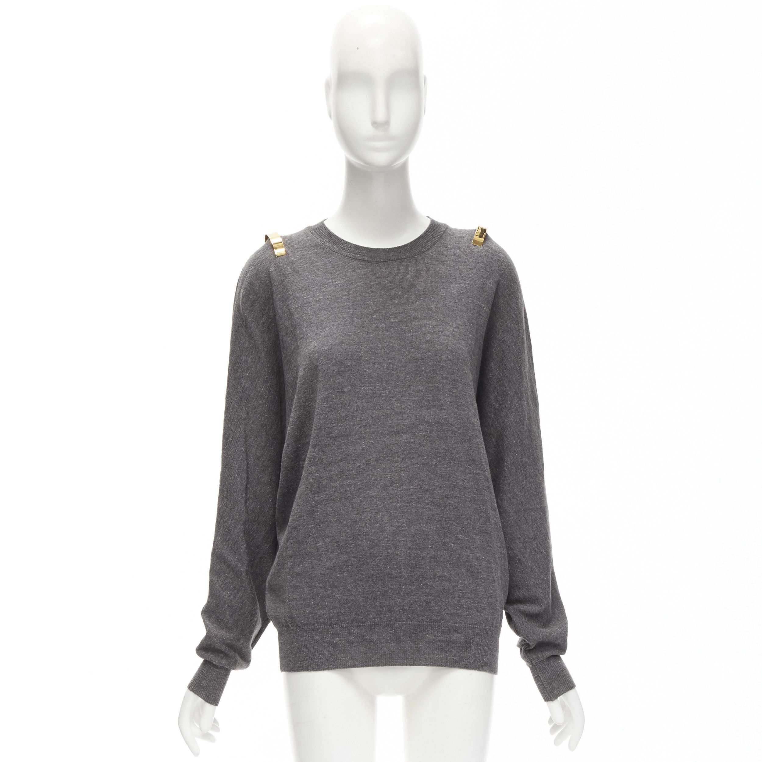 Givenchy GIVENCHY Riccardo Tisci gold metal shoulder bar cuff grey wool alpaca sweater S Size M / US 6-8 / IT 42-44 - 10 Thumbnail