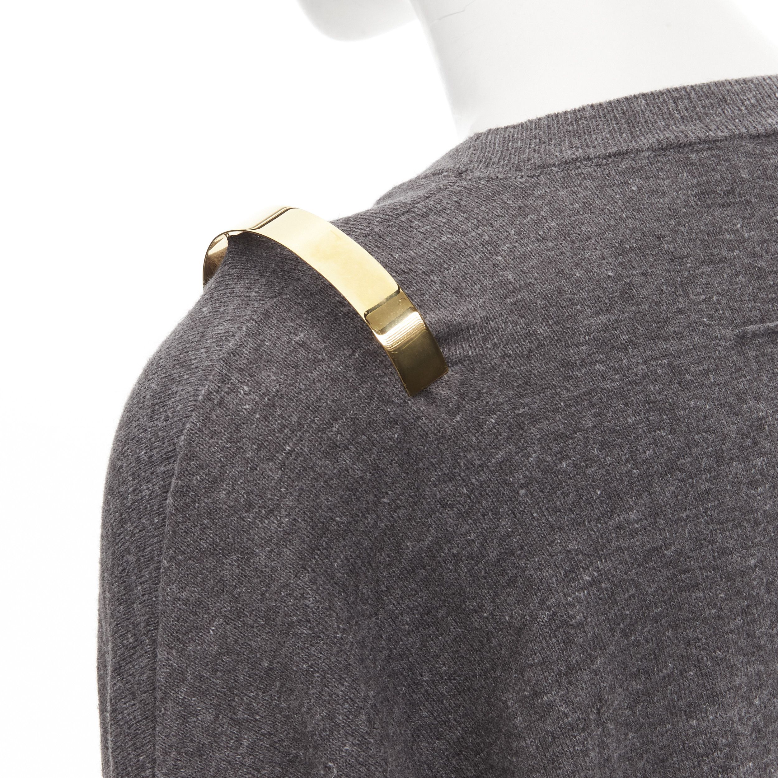 Givenchy GIVENCHY Riccardo Tisci gold metal shoulder bar cuff grey wool alpaca sweater S Size M / US 6-8 / IT 42-44 - 2 Thumbnail