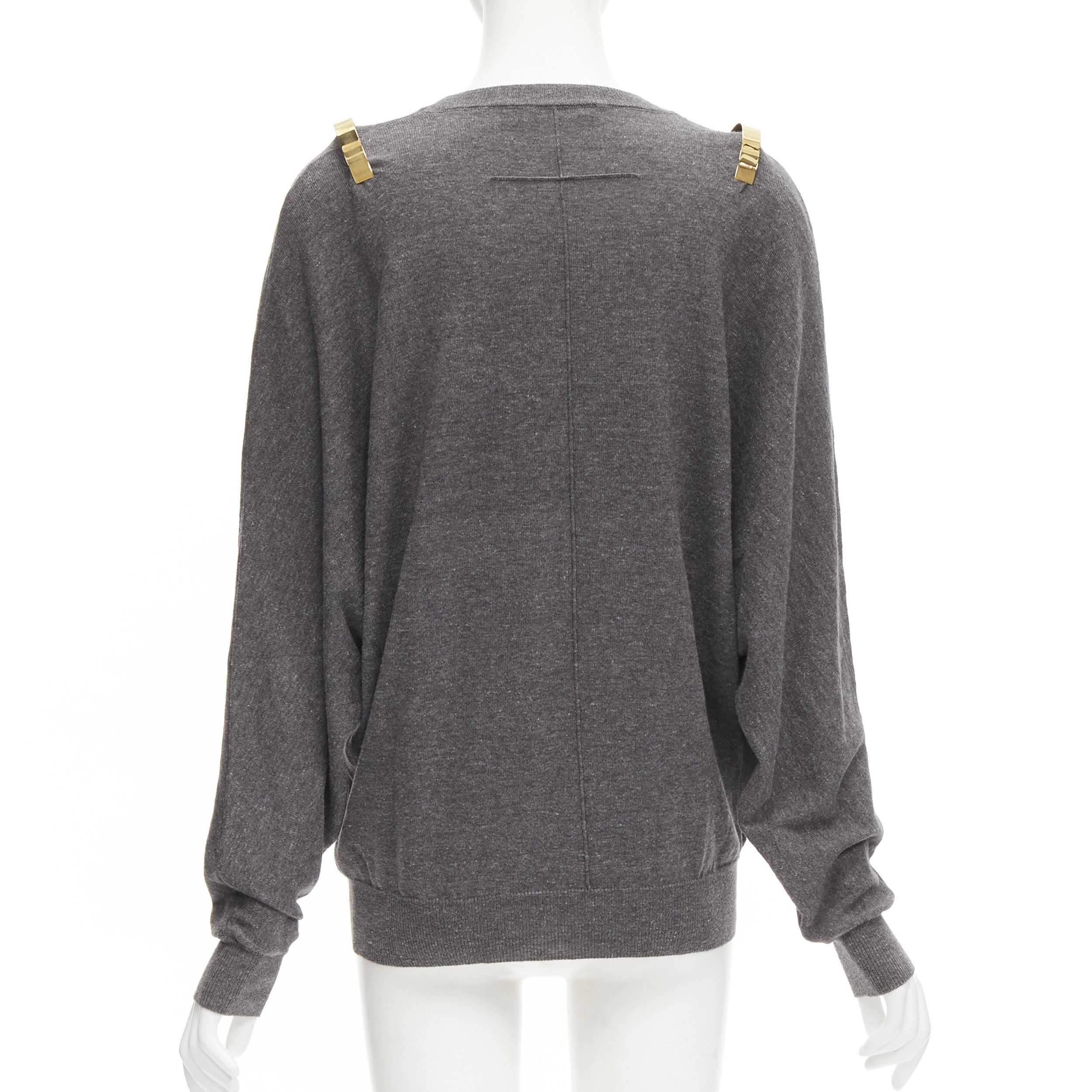 Givenchy GIVENCHY Riccardo Tisci gold metal shoulder bar cuff grey wool alpaca sweater S Size M / US 6-8 / IT 42-44 - 5 Thumbnail