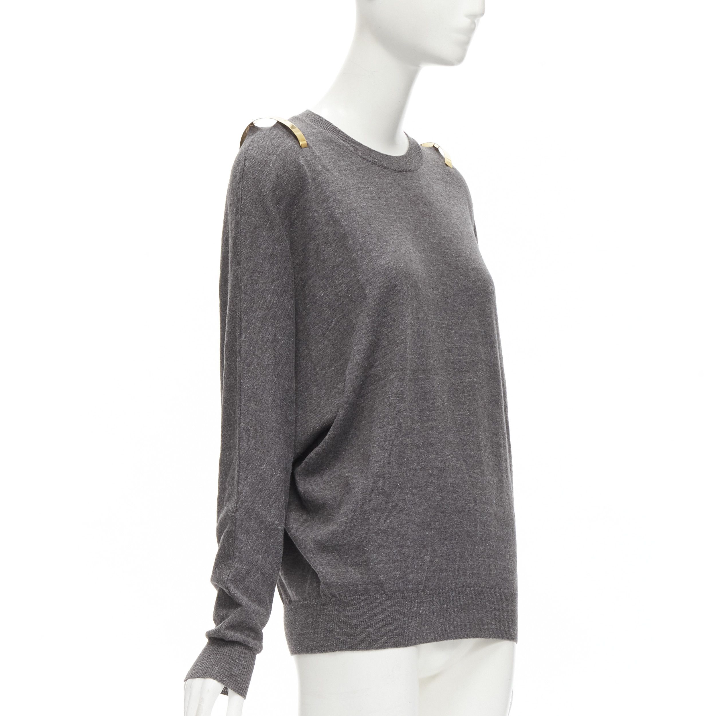 Givenchy GIVENCHY Riccardo Tisci gold metal shoulder bar cuff grey wool alpaca sweater S Size M / US 6-8 / IT 42-44 - 3 Thumbnail