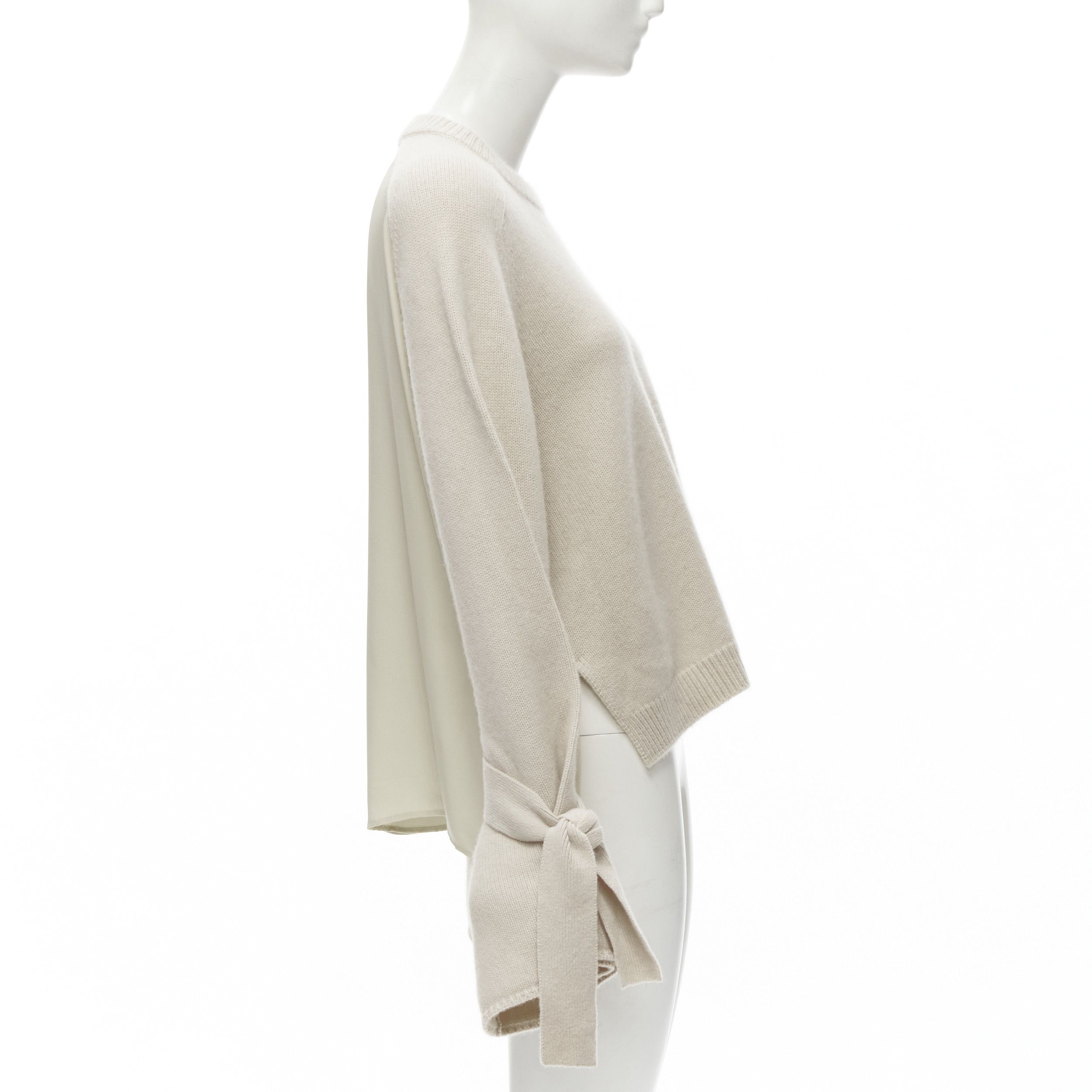 Tibi TIBI 100% cashmere beige contrast bow tie cuff oversized sweater S Size M / US 6-8 / IT 42-44 - 4 Thumbnail