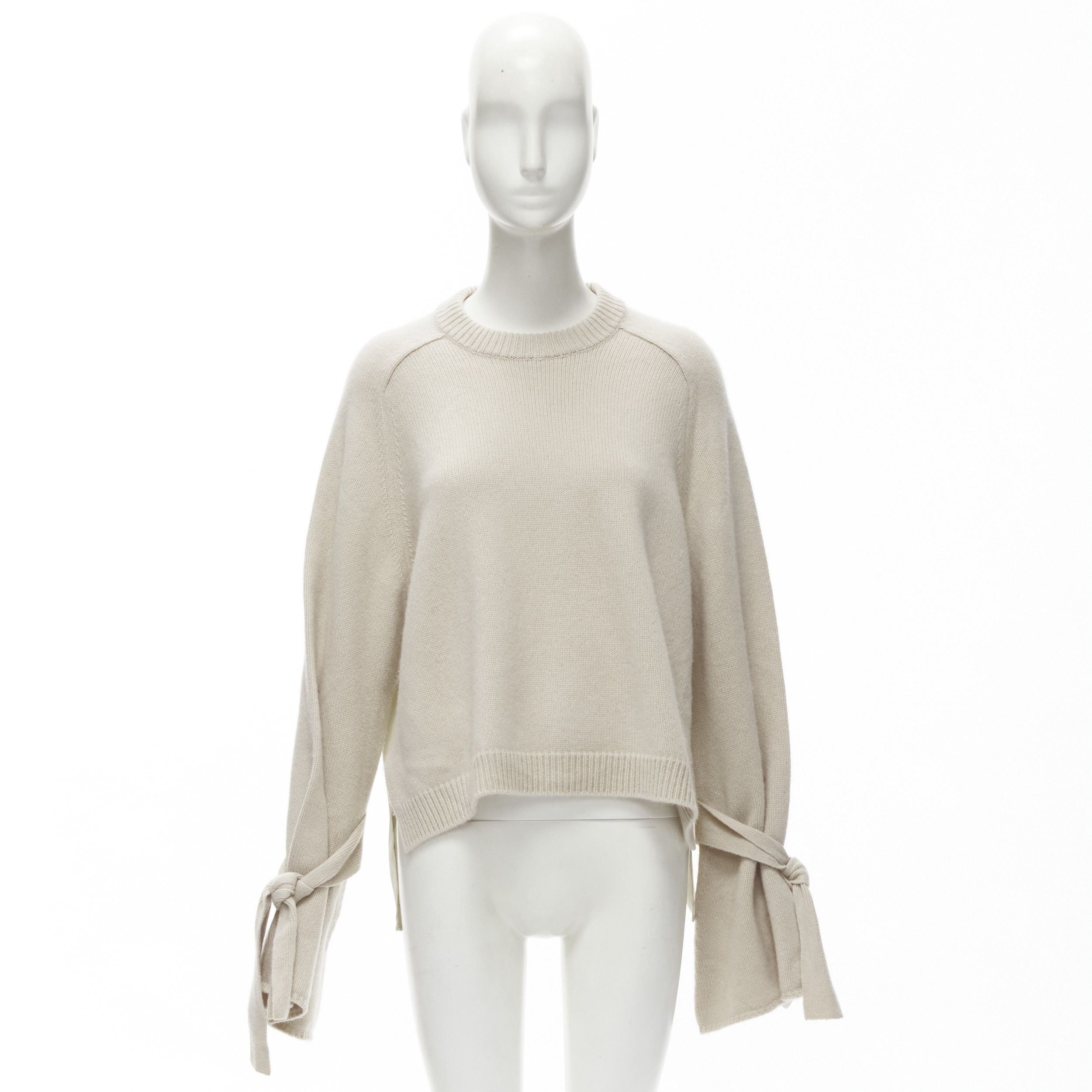 Tibi TIBI 100% cashmere beige contrast bow tie cuff oversized sweater S Size M / US 6-8 / IT 42-44 - 10 Thumbnail