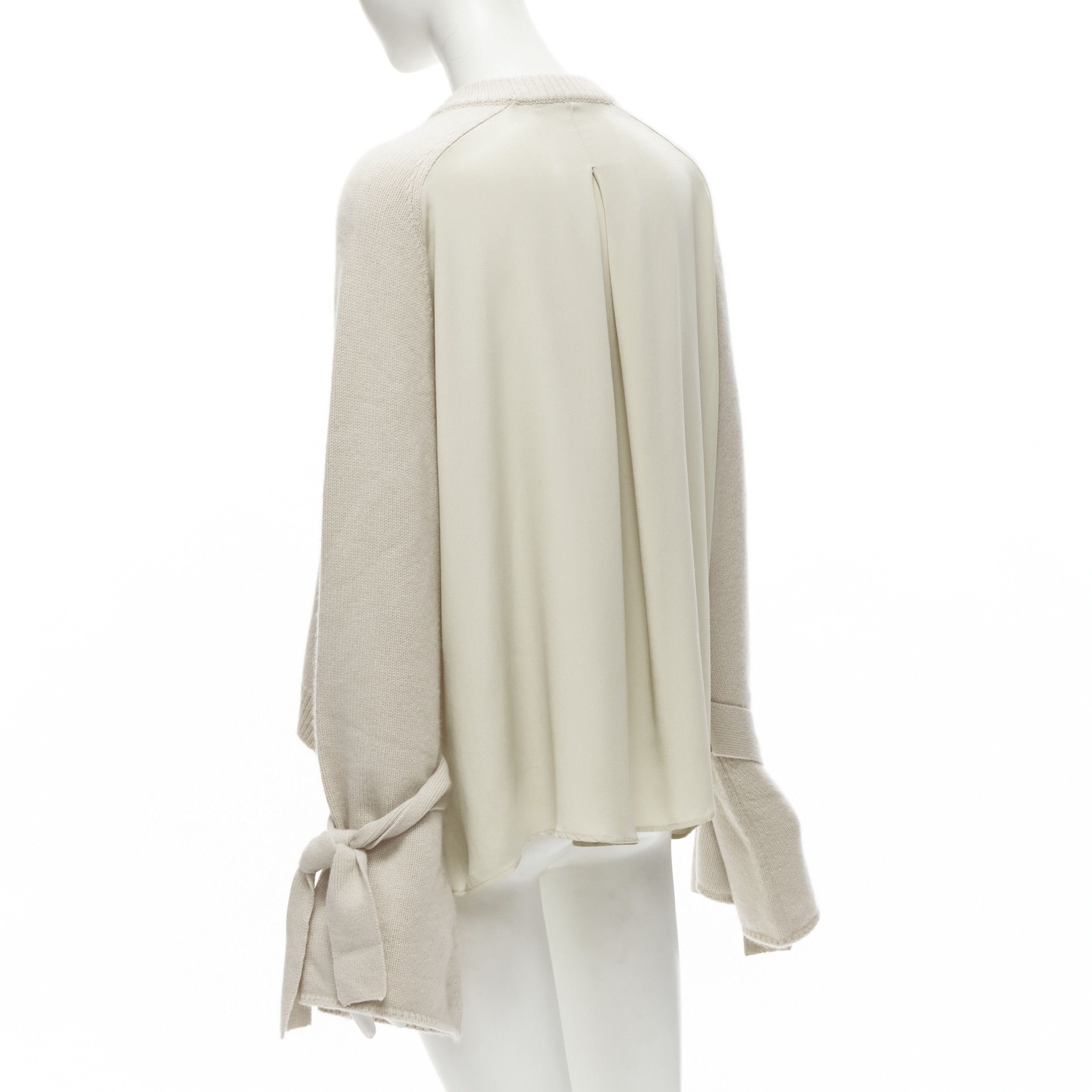 Tibi TIBI 100% cashmere beige contrast bow tie cuff oversized sweater S Size M / US 6-8 / IT 42-44 - 6 Thumbnail