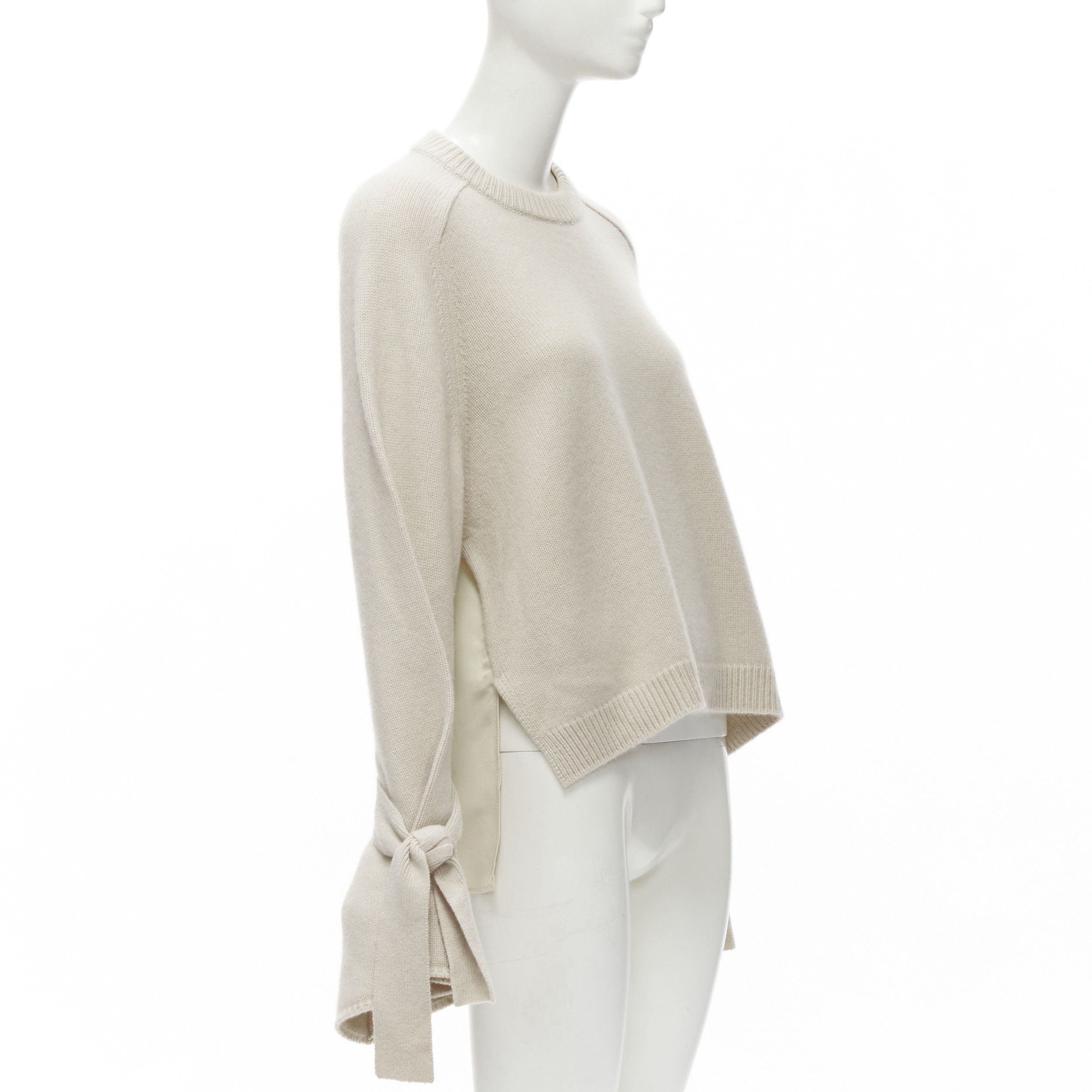 Tibi TIBI 100% cashmere beige contrast bow tie cuff oversized sweater S Size M / US 6-8 / IT 42-44 - 3 Thumbnail