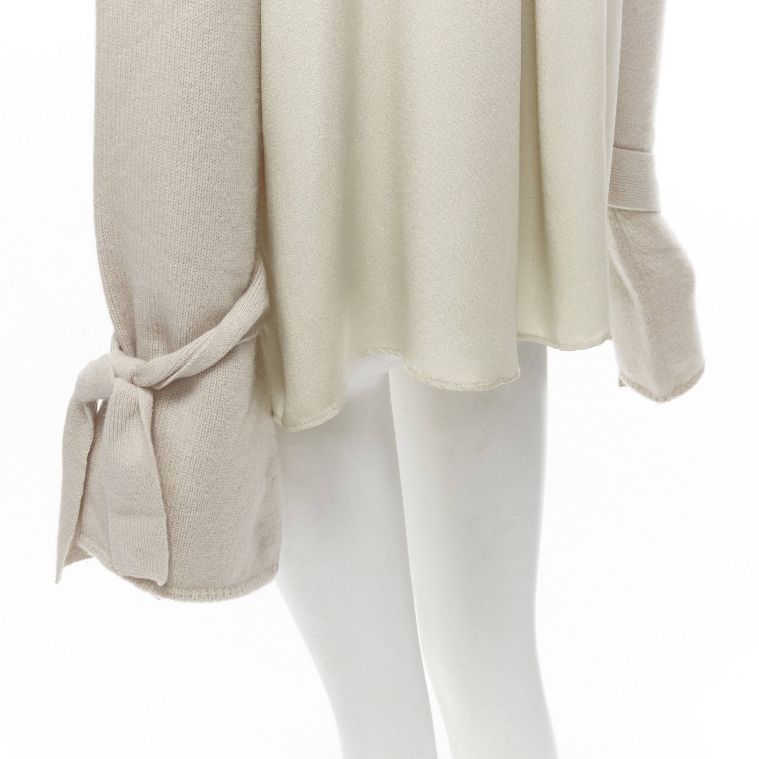 Tibi TIBI 100% cashmere beige contrast bow tie cuff oversized sweater S Size M / US 6-8 / IT 42-44 - 2 Thumbnail