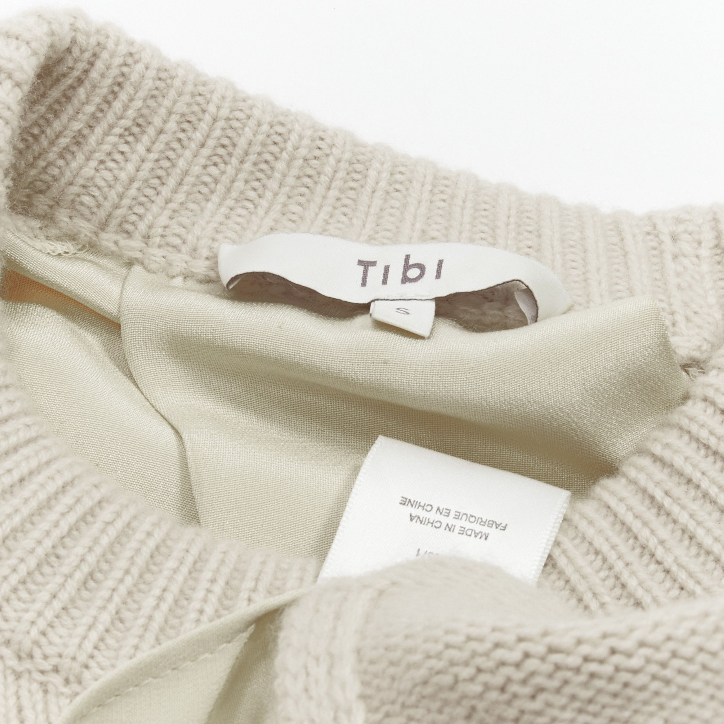 Tibi TIBI 100% cashmere beige contrast bow tie cuff oversized sweater S Size M / US 6-8 / IT 42-44 - 9 Thumbnail