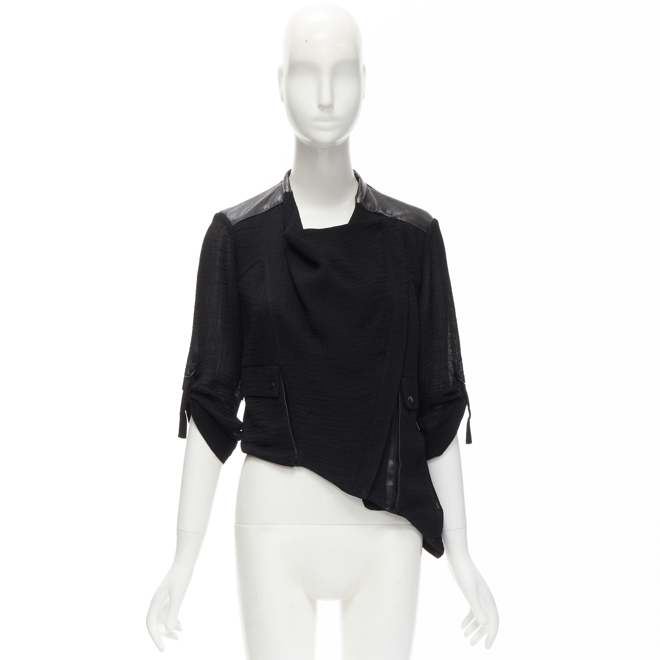 Helmut Lang HELMUT LANG black sheep leather detail bias drape biker jacket S Size S / US 4 / IT 40 - 11 Thumbnail