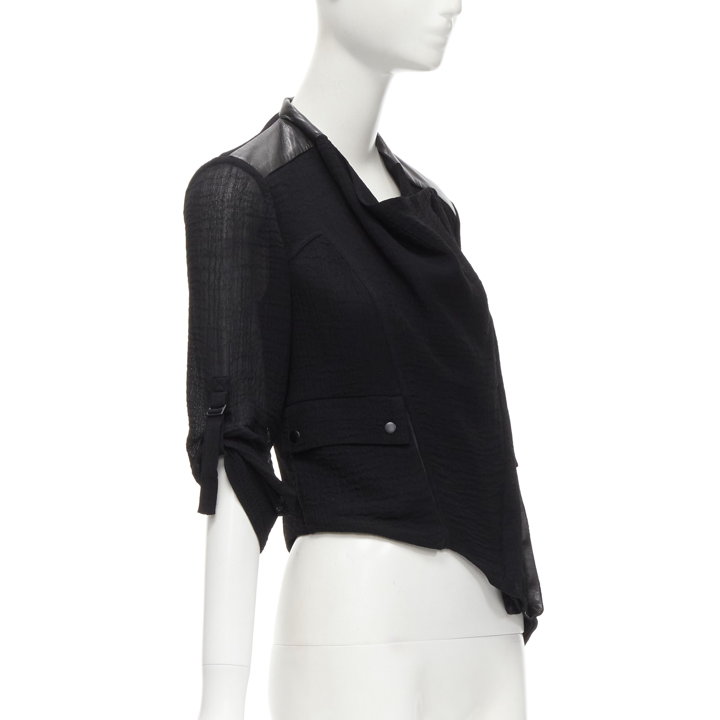 Helmut Lang HELMUT LANG black sheep leather detail bias drape biker jacket S Size S / US 4 / IT 40 - 4 Thumbnail