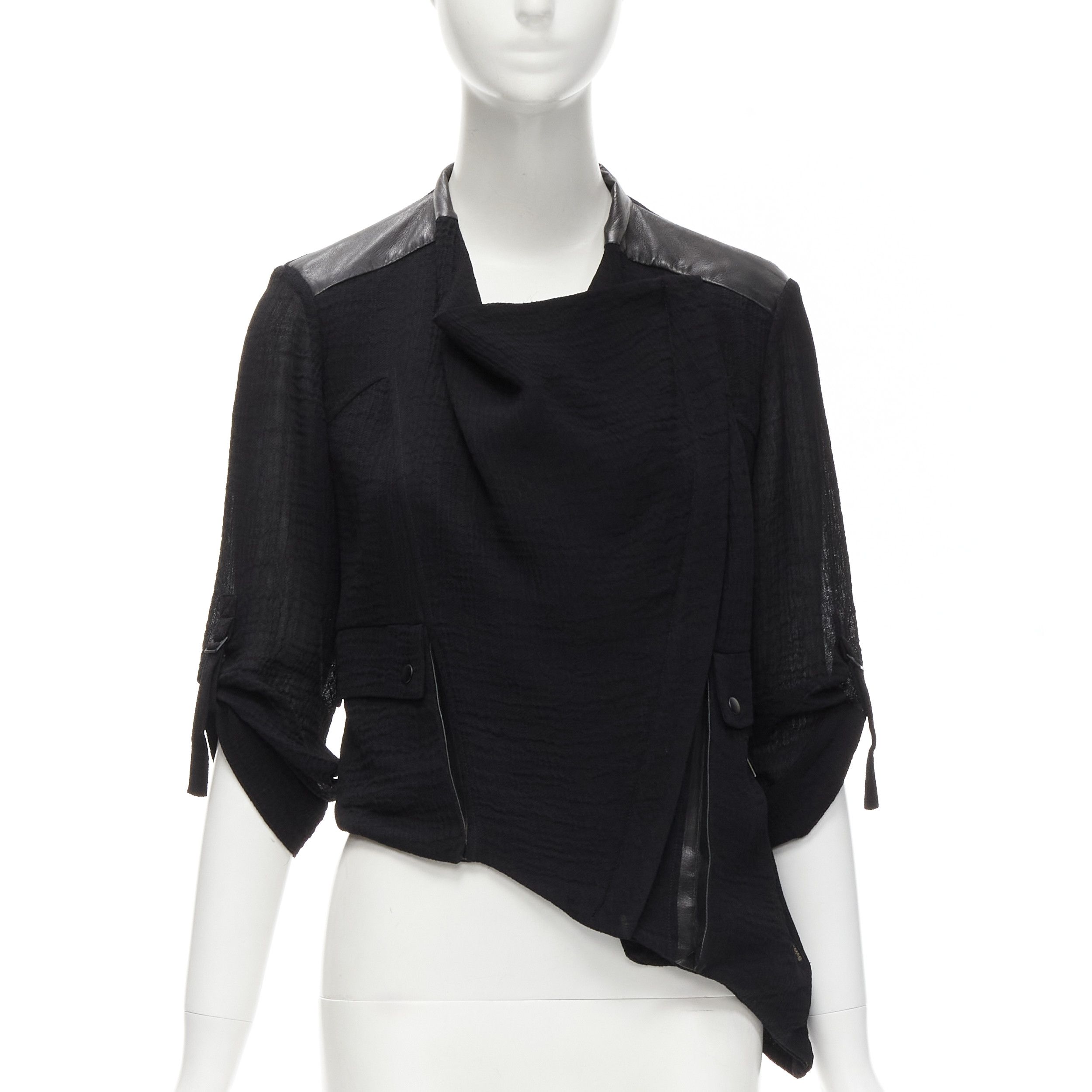 Helmut Lang HELMUT LANG black sheep leather detail bias drape biker jacket S Size S / US 4 / IT 40 - 3 Thumbnail
